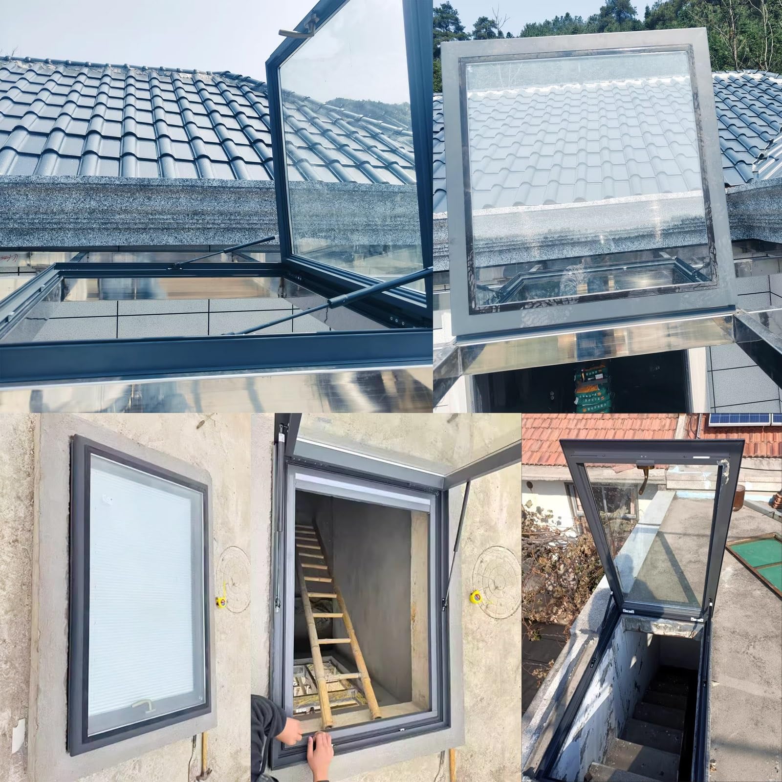 Sótanos escotilla acceso techo con acristalamiento, Casas techo ventana for iluminación y ventilación, Resistente a la lluvia aleación de aluminio claraboya, áticos claraboya salida techo.