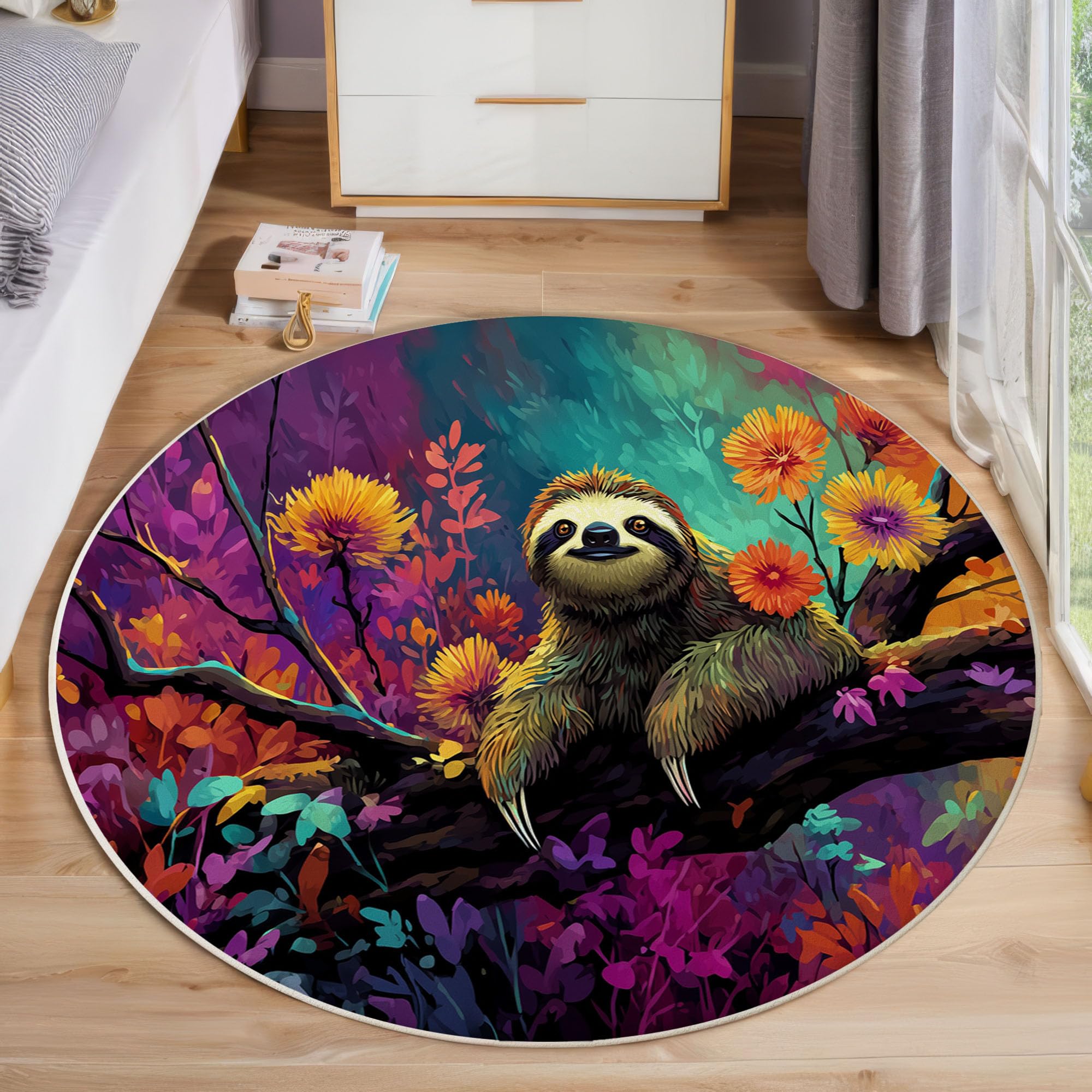 Tapis rond paresseux pour dortoir familial et entrée accueillante