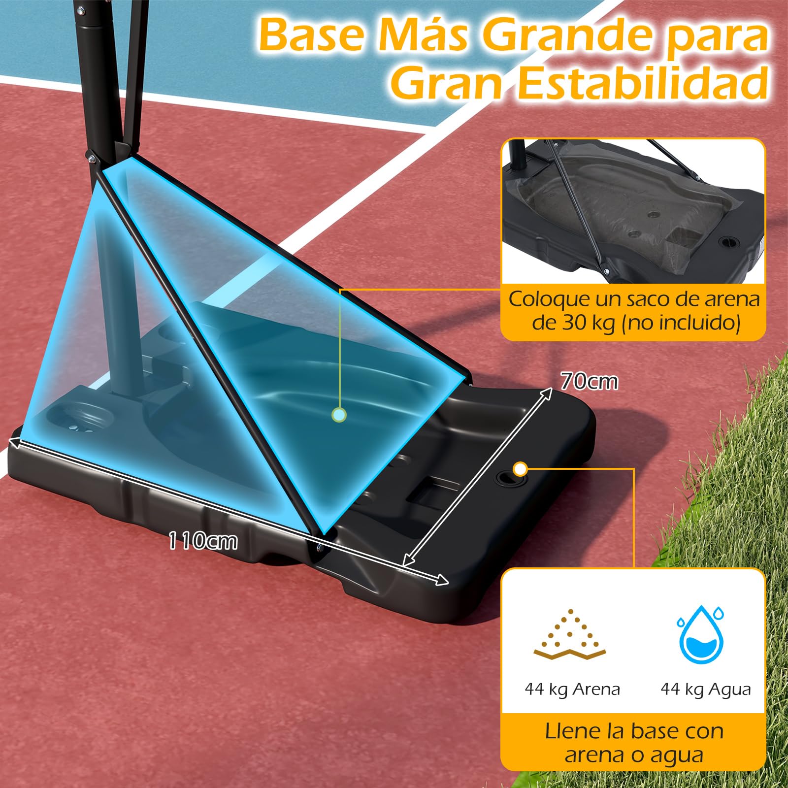 COSTWAY Canasta de Baloncesto, Altura Ajustable de 10 Niveles, 170 a 305 cm, Base Rellenable y Ruedas, Canasta de Baloncesto Niños Adultos Interior Exterior