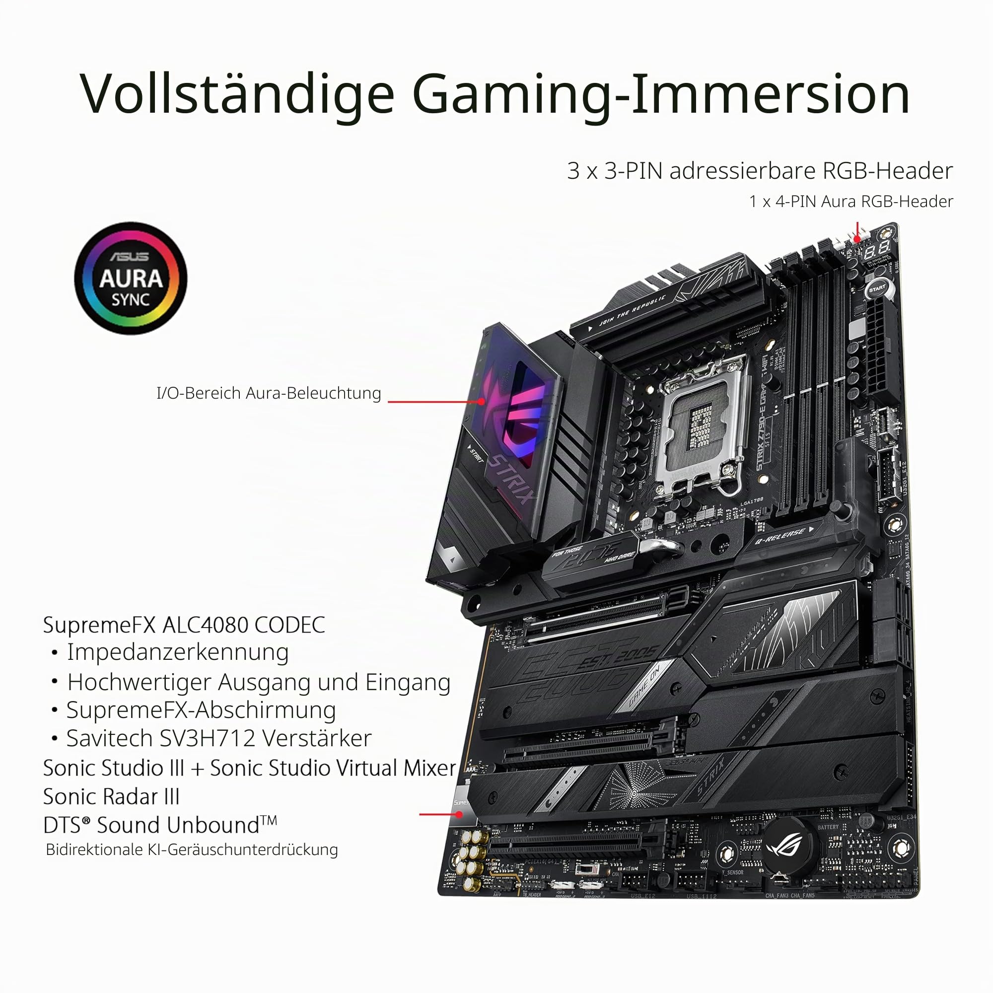 ASUS ROG Strix Z790-E Gaming WiFi Mainboard Sockel Intel LGA1700 (ATX, DDR5 Speicher, 5X M.2, PCIe 5.0, WiFi 6E, AI Overclocking, Aura Sync)