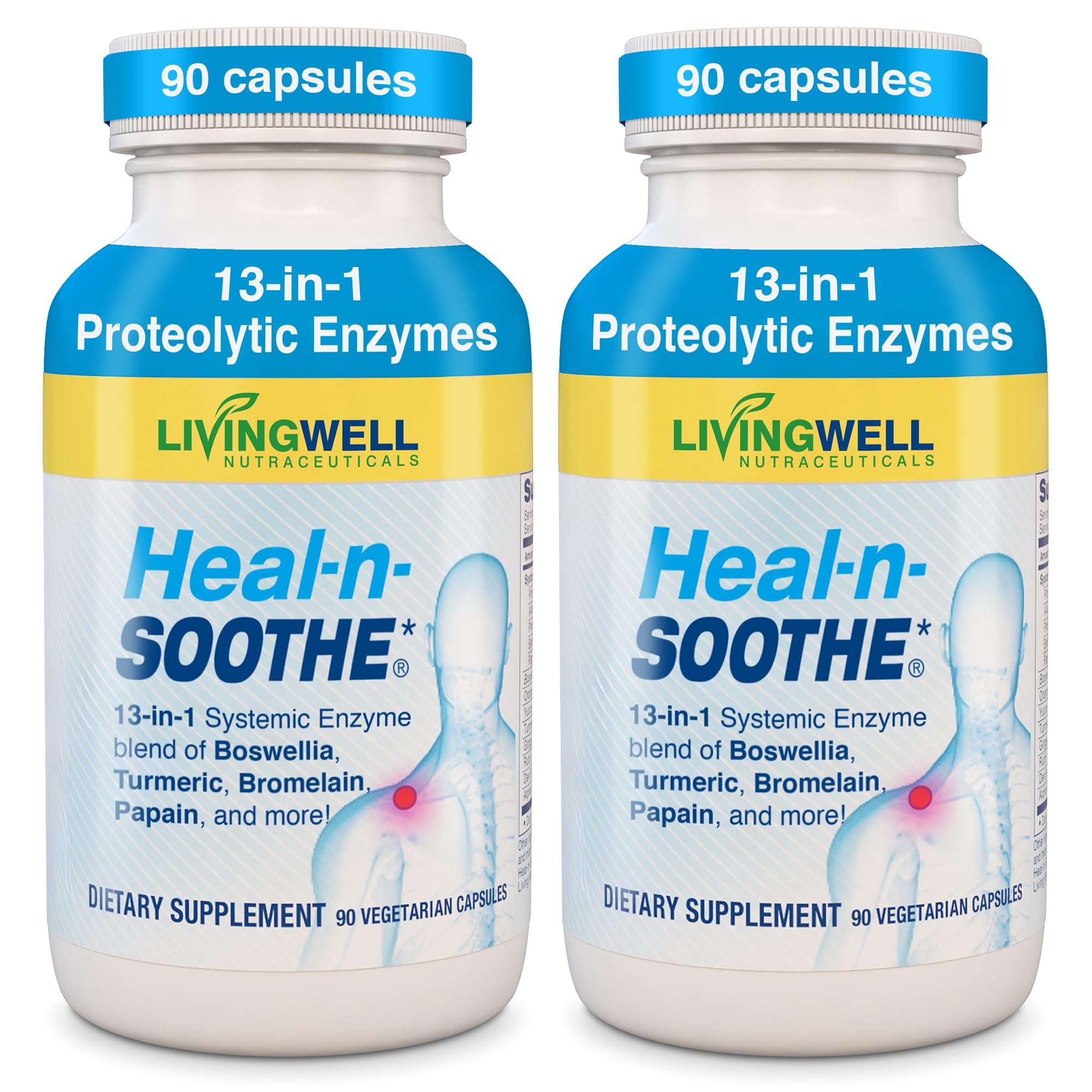 HEAL-N-SOOTHE Joint Supplement – Proteolytic Enzymes Formula with Bromelain, Papain, Boswellia, Turmeric & Ginger – Joint Mobility, Muscle Flexibility, Healthy Circulation Wellness - 90 Count (2 Pack)