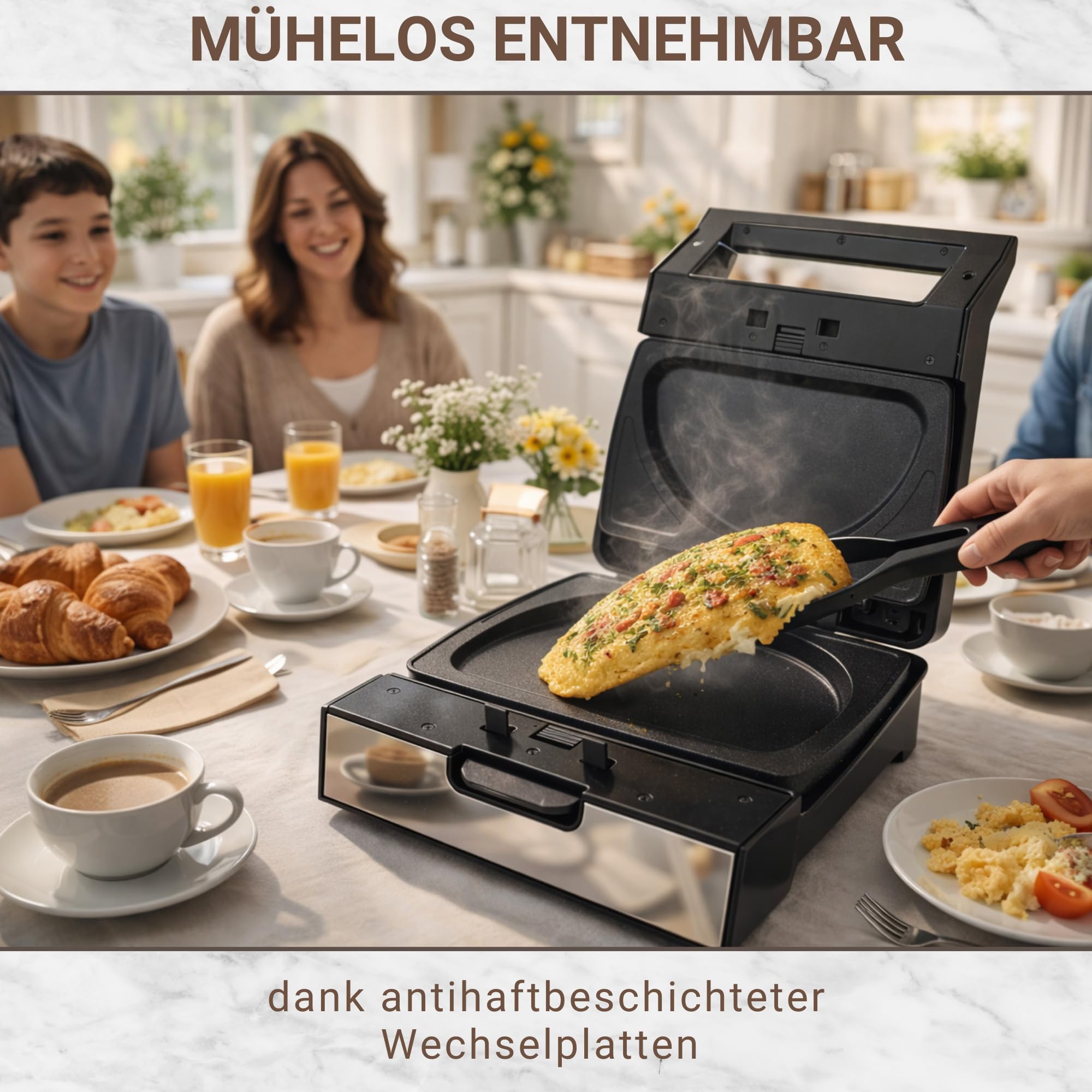 Syntrox Germany Omelett Maker MM-1400W mit herausnehmbaren Backplatten