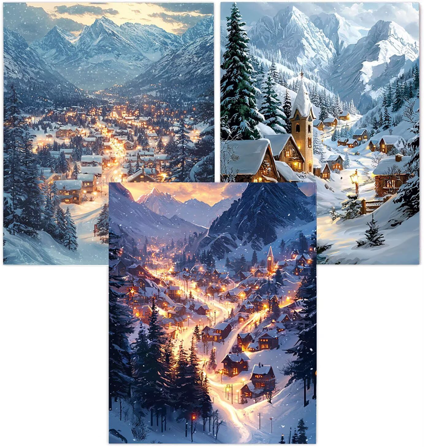 Generico Cnyaunfi 3 Pezzi Inverno Pittura Diamante Fai-Da-Te, 5D Bianco Diamond Painting Kit Completo per Hobby Creativi Adulti, Per La Decorazione Della Parete Di Casa 70x90cm YF-3356