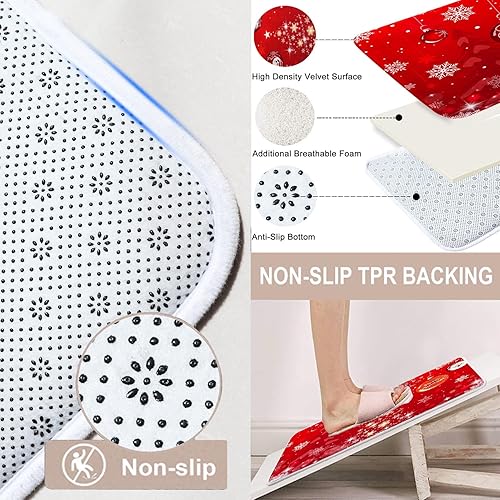 Miniatura 3 de ArtSocket Juegos de baño de árboles de Navidad con cortina de ducha y accesorios de alfombras, juegos de cortinas de ducha rojas con copos de nieve,