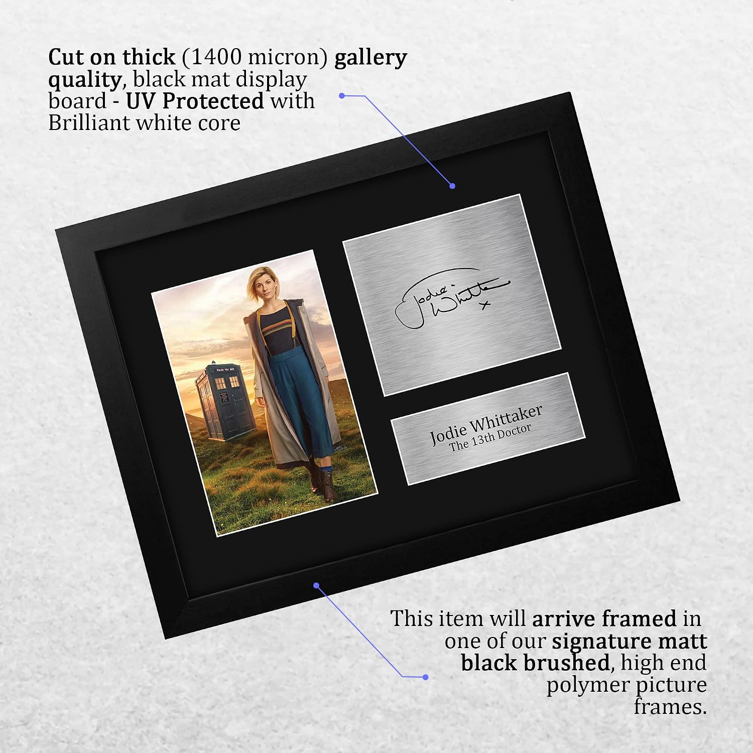 HWC Trading Jodie Whittaker Dr Who Gifts USL Framed Printed Signed Autograph Picture for TV Show Fans - US Letter Size