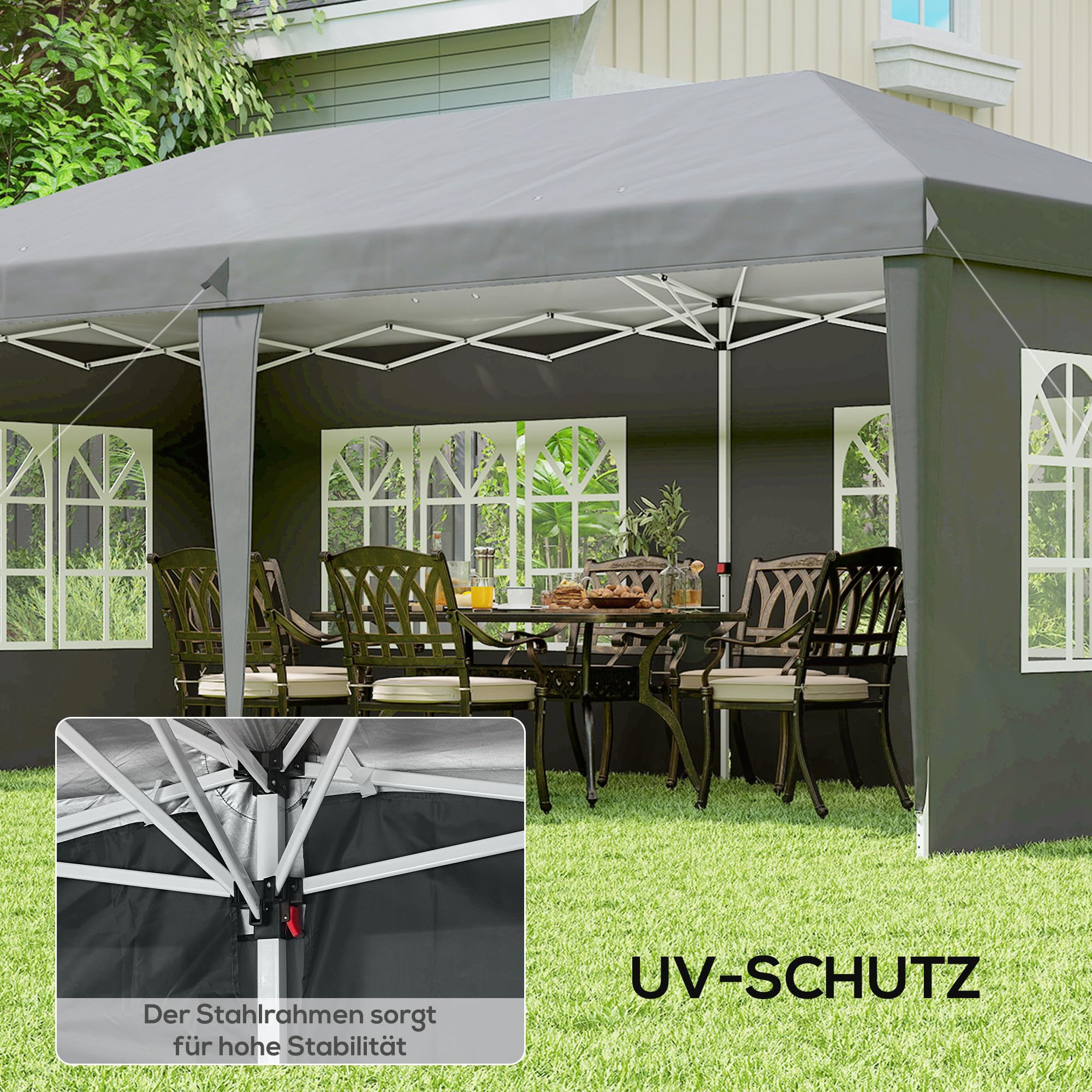 Outsunny Pawilon ok. 3 x 6 m, wodoszczelny, składany pawilon typu pop-up z 4 ścianami bocznymi, okno, namiot imprezowy z ochroną UV, pawilon ogrodowy Oxford, w zestawie torba transportowa, namiot