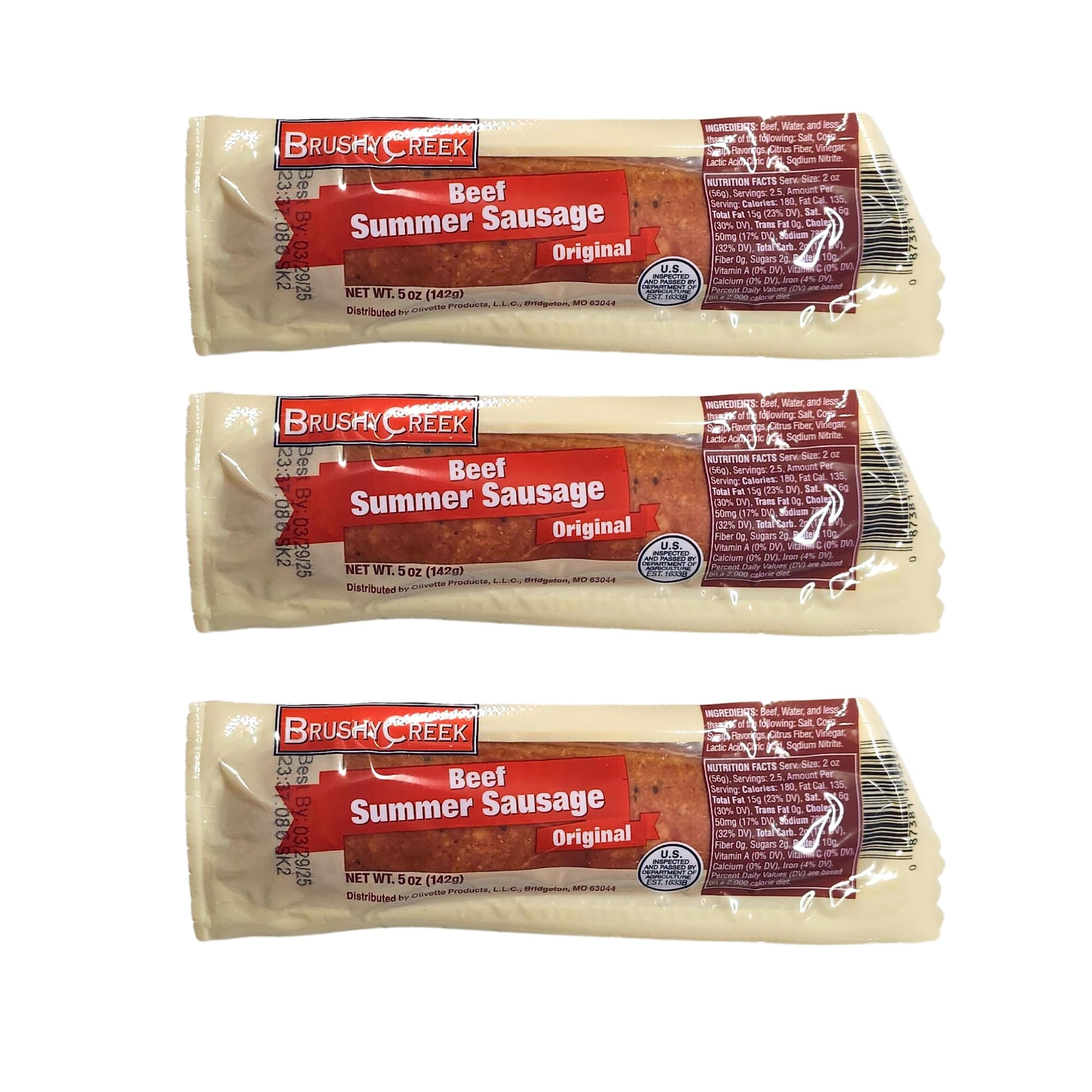 Brushy Creek Beef Summer Sausage Original, 5 oz, 3 Pack