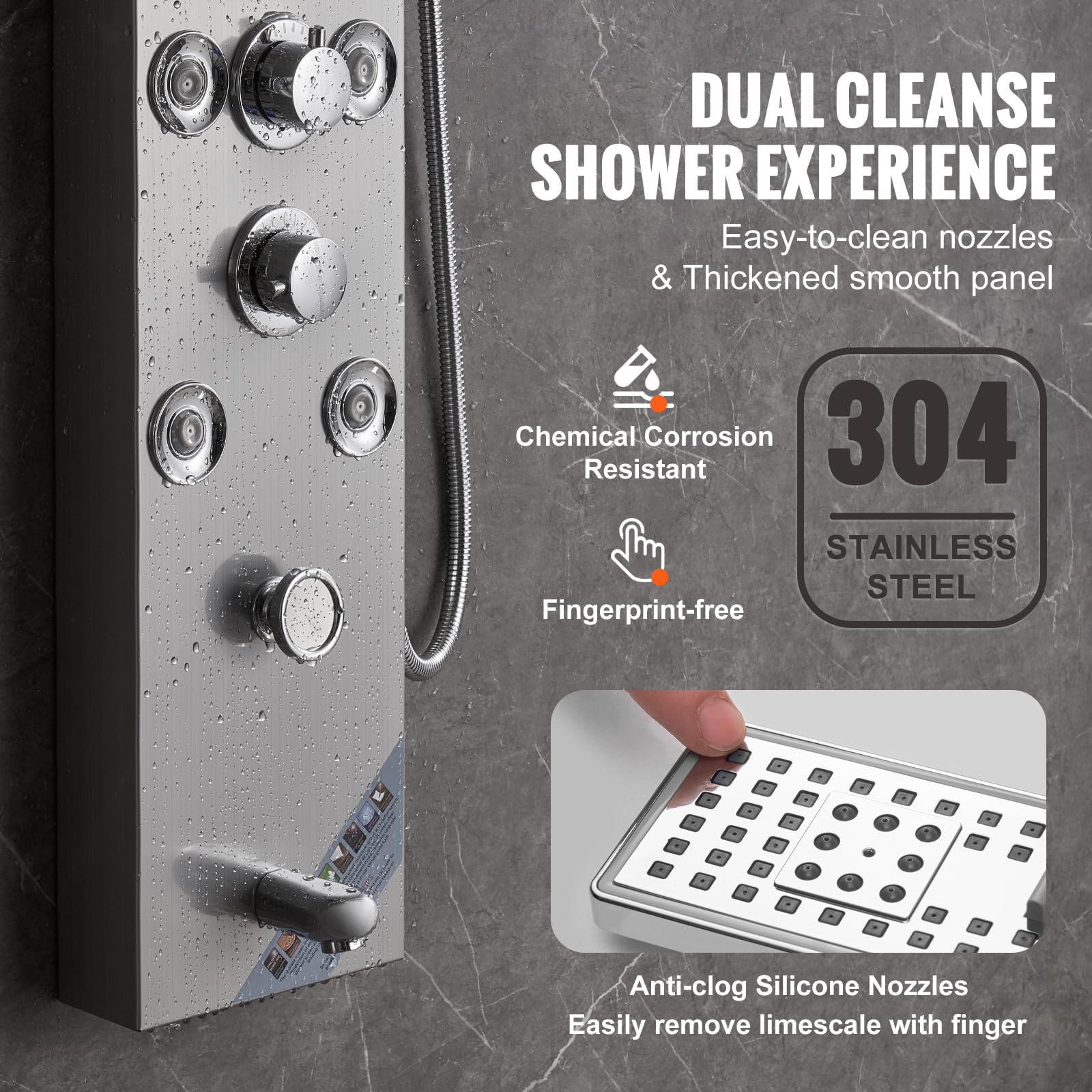 VEVOR Système de Panneau de Douche avec 6 Modes, Tour de Panneau de Douche Hydroélectrique LED Écran, Pluie, Cascade, 8 Jets de Massage, Bec de Baignoire et Pomme de Douche avec Tuyau, Salle de Bain
