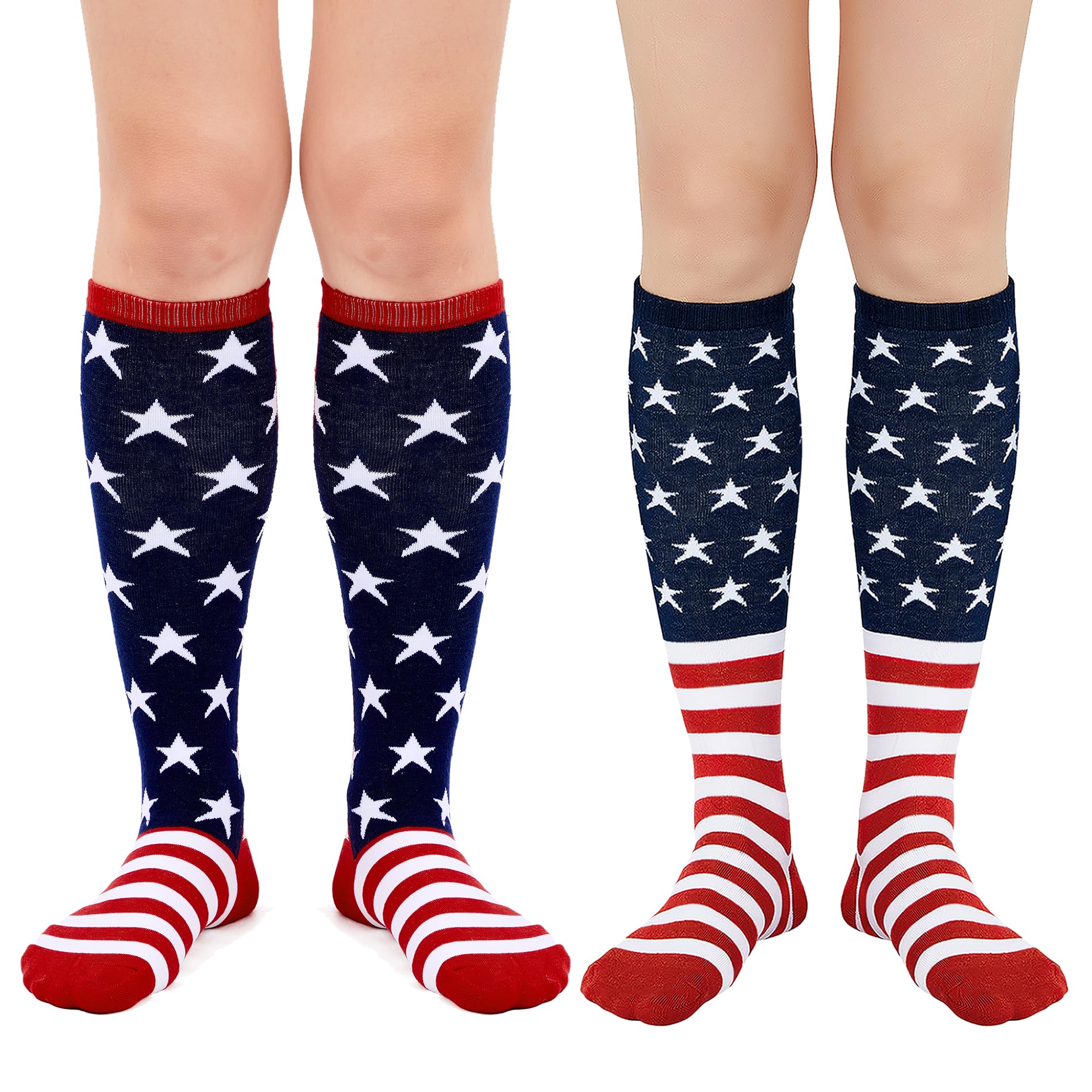 Knee High Socks Casual Striped Tube Socks Athletic Soccer Socks 2 Pack