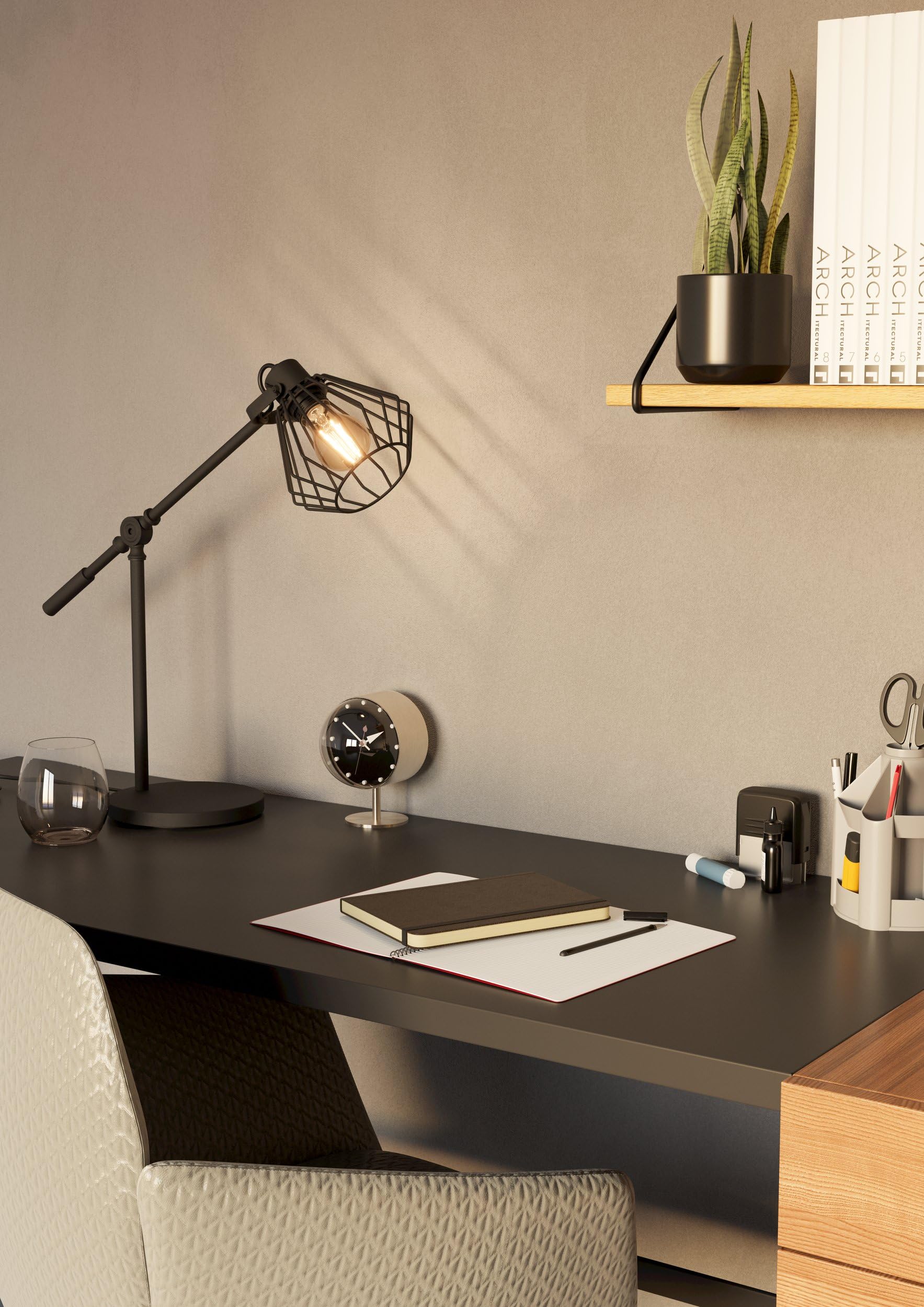 Eglo Lampe De Table Prestwick, Lampe De Table 1 Flamme Vintage, Industrielle, Rétro, Lampe De Chevet En Béton Gris, Lampe Avec Interrupteur, Prise E27