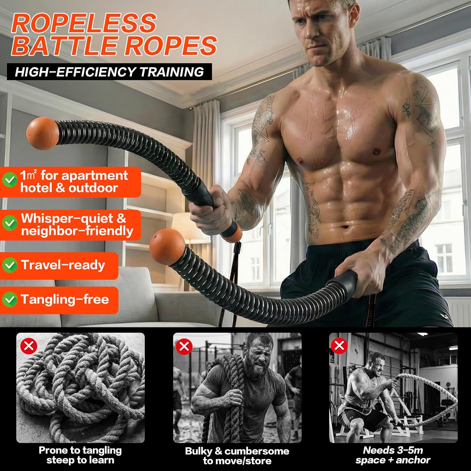 Ropeless Battle Ropes for Home Gym, Portable Cordless Weighted Battle Ropes with Storage Bag, High Calorie Burn for Men & Women, Fitness Equipment for HIIT & Low-Impact Aerobic Training - Image 4