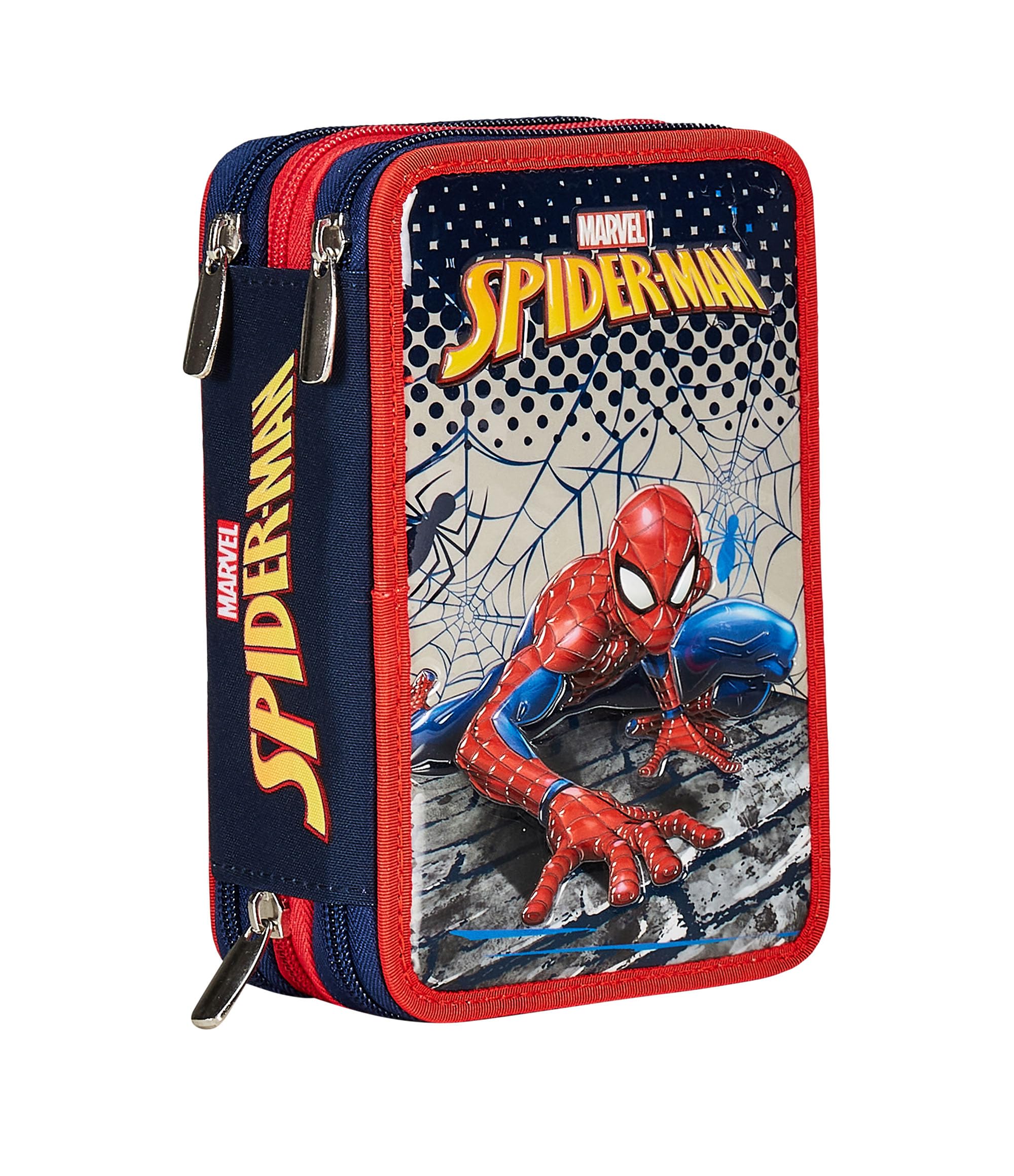 Seven Pencil Case 3 Compartments, Spider-Man, Red, Triple Compartment, Complete with Pencils, Markers, Colours, Backpack Accessories, Elementary, Medium, red, Taglia Unica, Modern