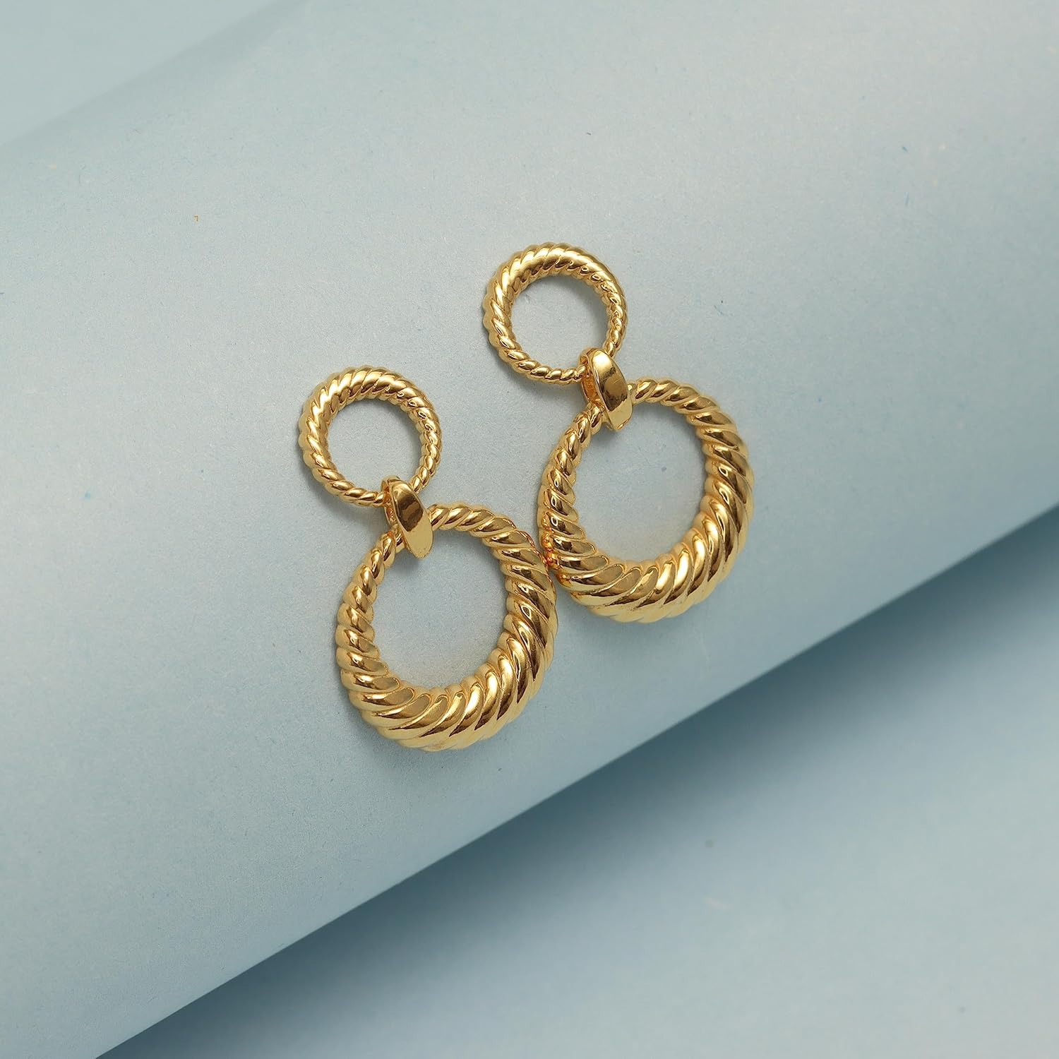 LeCalla 925 Sterling Silver Drop Earring | 14K Gold-Plated Jewelry | Italian Chunky Hoops Drop Stud Earrings for Women