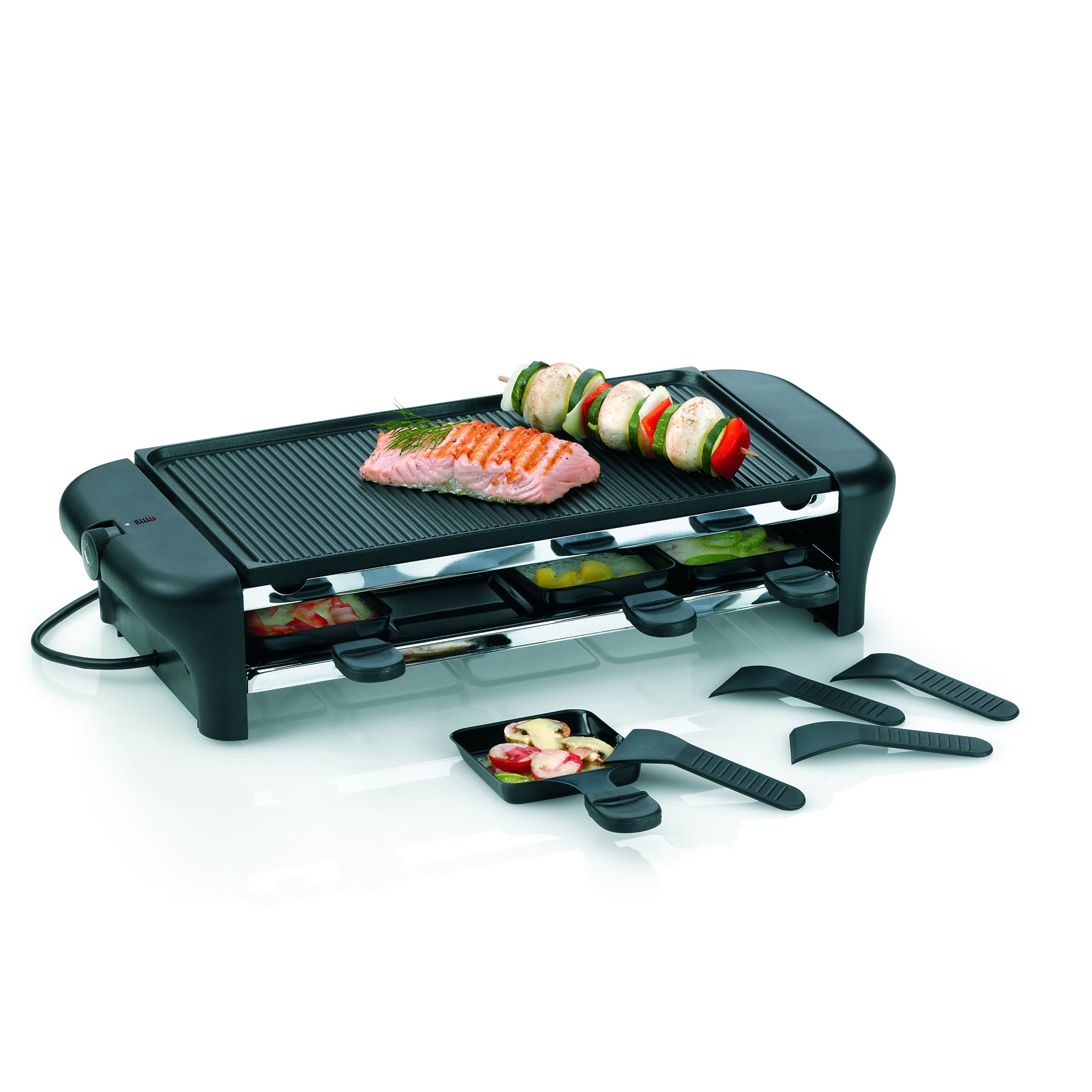 Kela 64002 appareil à raclette électrique avec grill, 8 personnes, aluminium anti-adhésif, ‘Chalet’