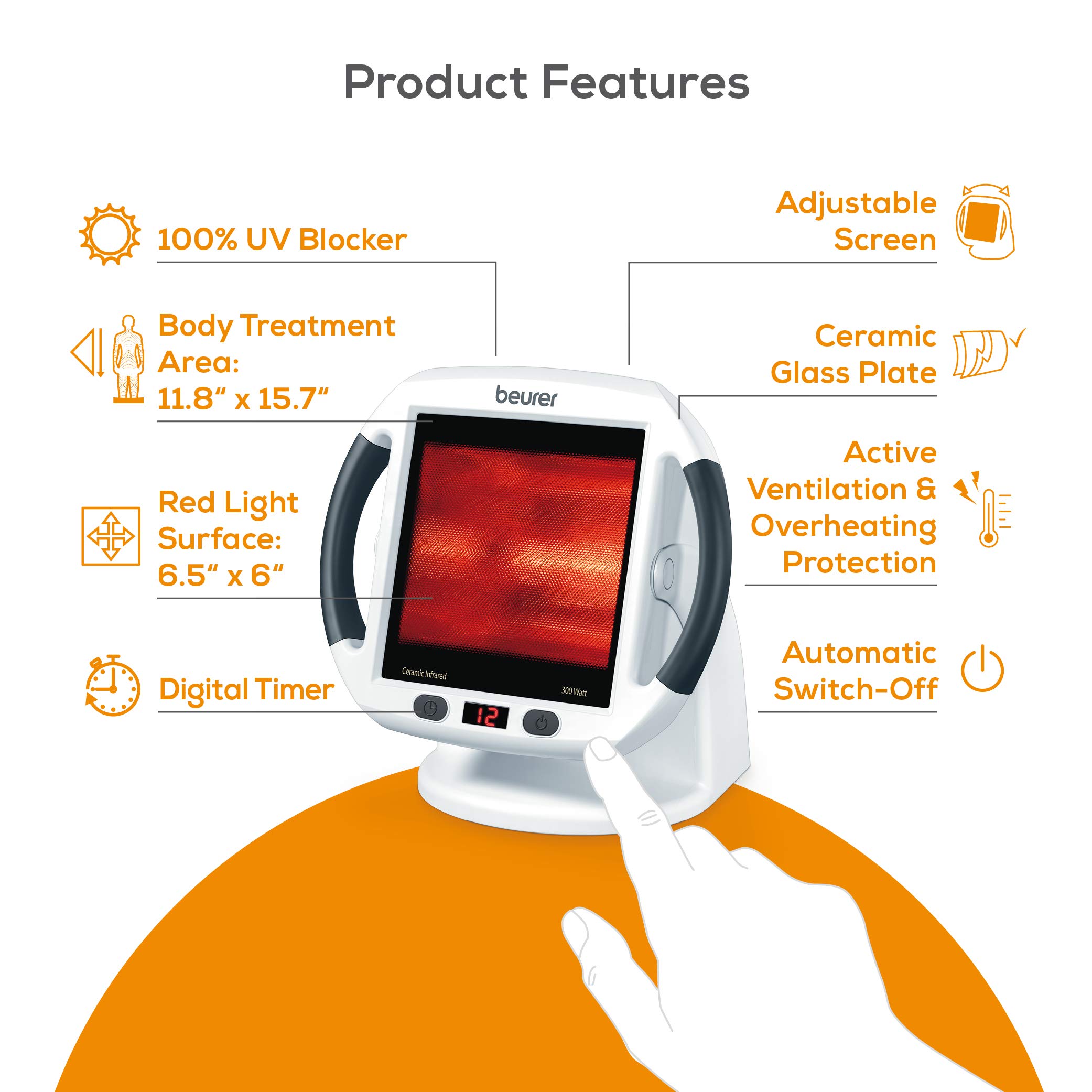 Beurer IL50 Infrared Heat Lamp, Red Light Heat Device (Portable), for Muscle Pain and Pain Relief, for Cold Relief, Improves Blood Circulation, 300W, Safety-Features