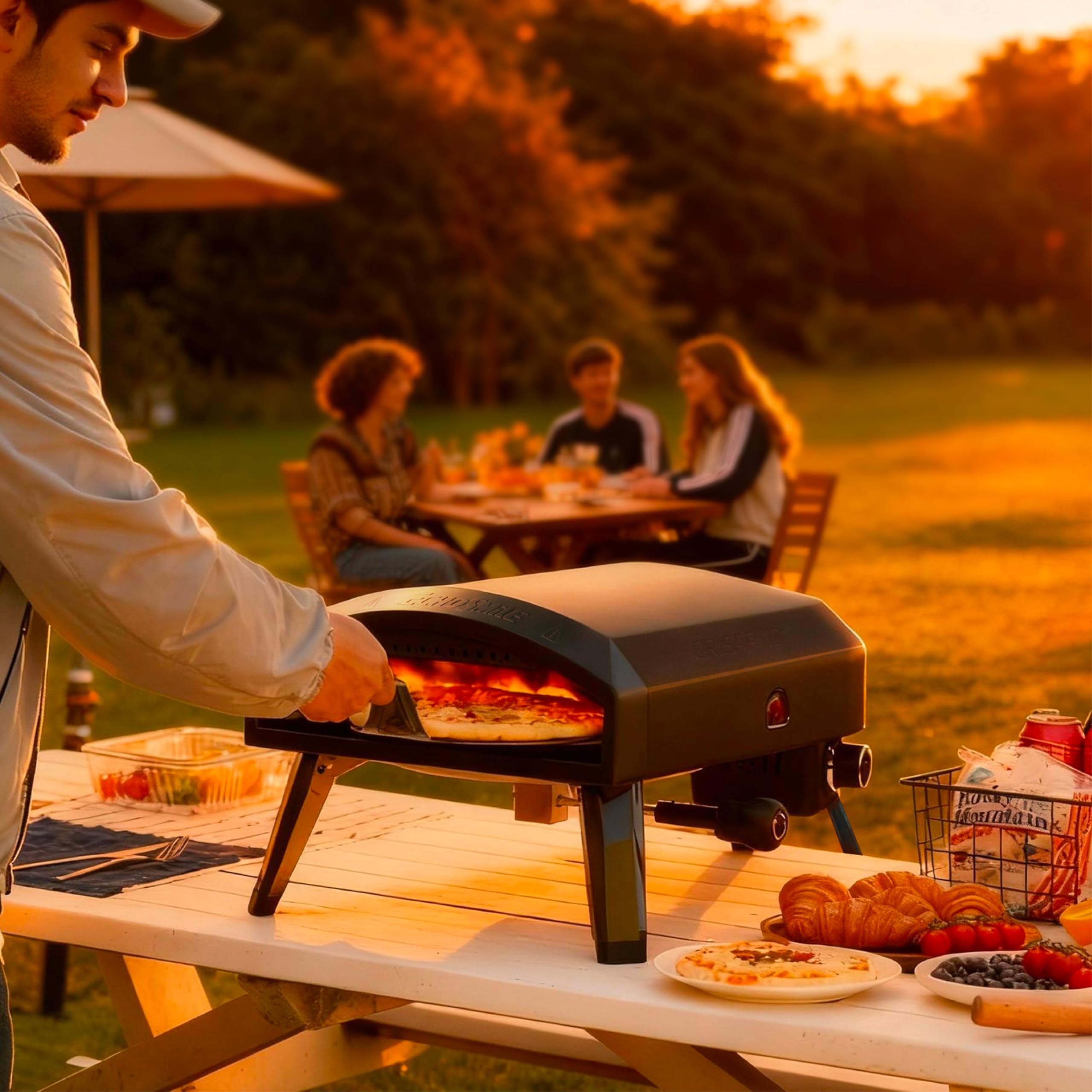 EchoSmile Forno per pizza a gas da 30,5 cm, fornello per pizza a propano raggiunge 510 °C, cottura rapida 60 secondi, include tubo del gas, manopola di controllo della fiamma, manico per calore esteso