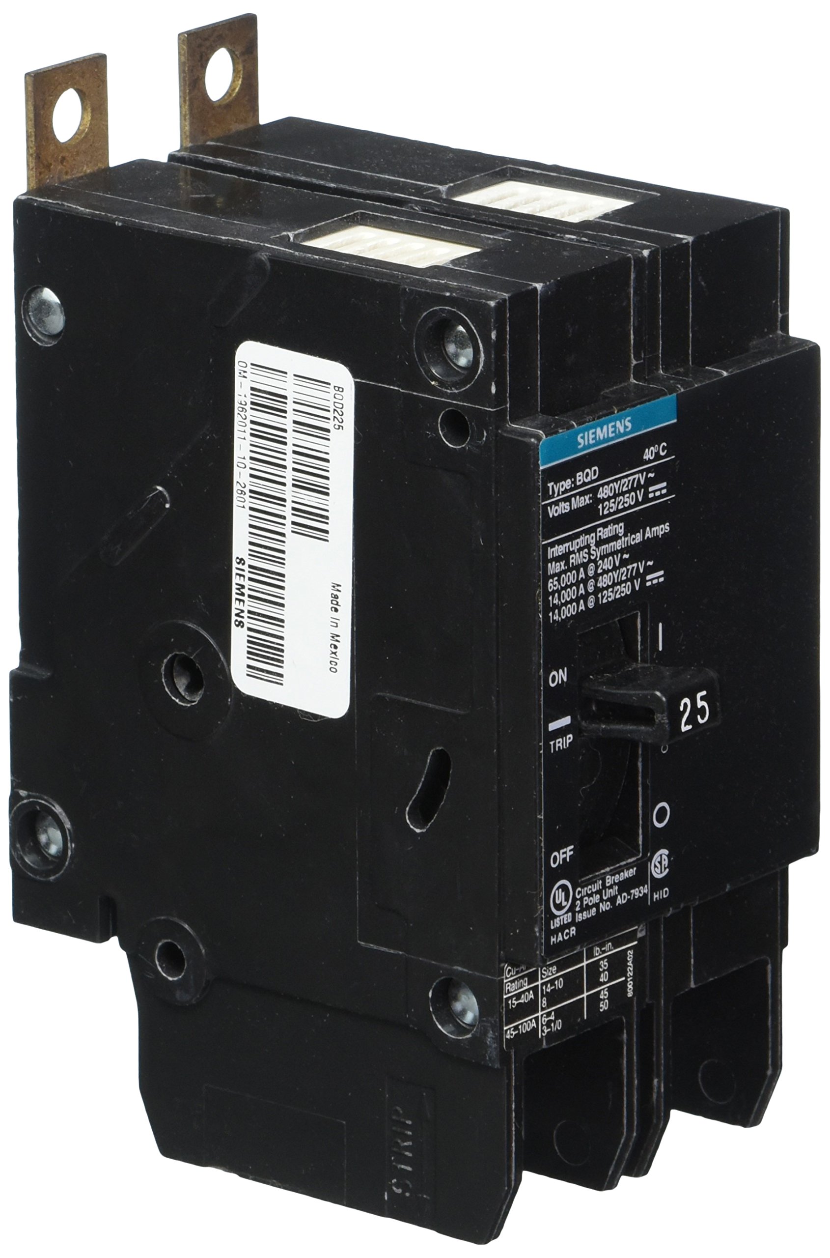 Siemens BQD225 25-Amp Double Pole 480Y/277V AC - 125/250V DC 14KAIC Bolt in Breaker