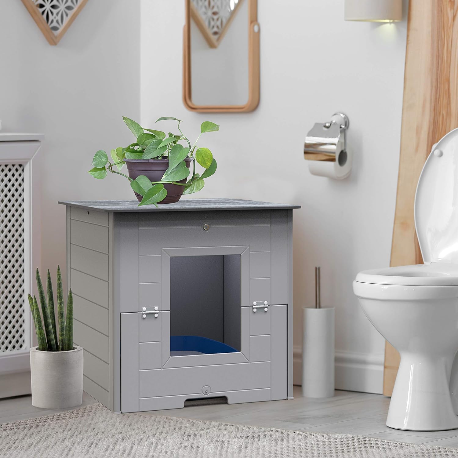 Palram Charlie Cat Litter Box Furniture Hidden, Waterproof Outdoor Cat Shelter, Magnetic Door Latch, Gray : Pet Supplies