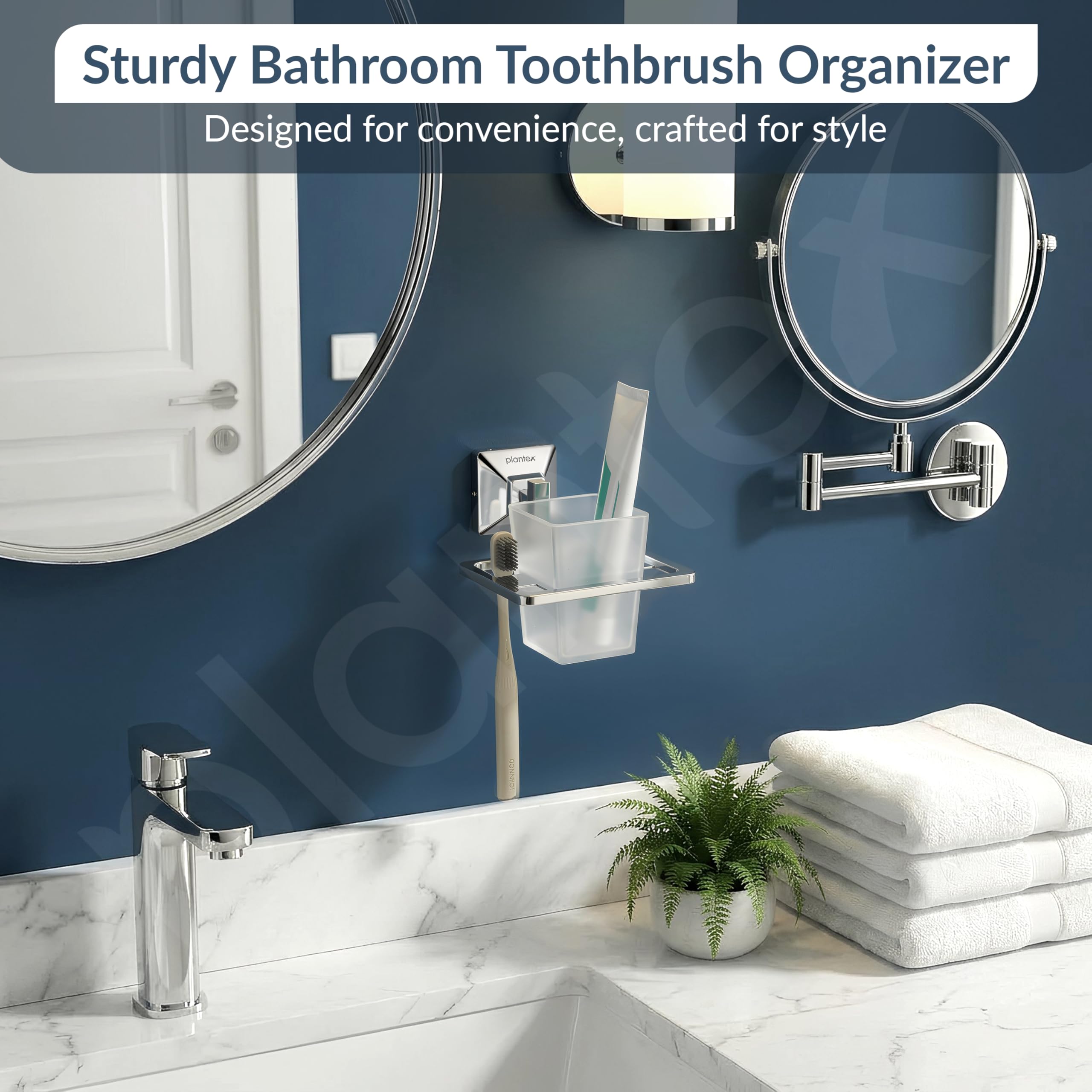 Plantex 304 Grade Stainless Steel Tooth Brush Holder/ABS Tumbler Holder/Tumbler Stand/Bathroom Accessories - Squaro (Chrome) — Amazon image 9