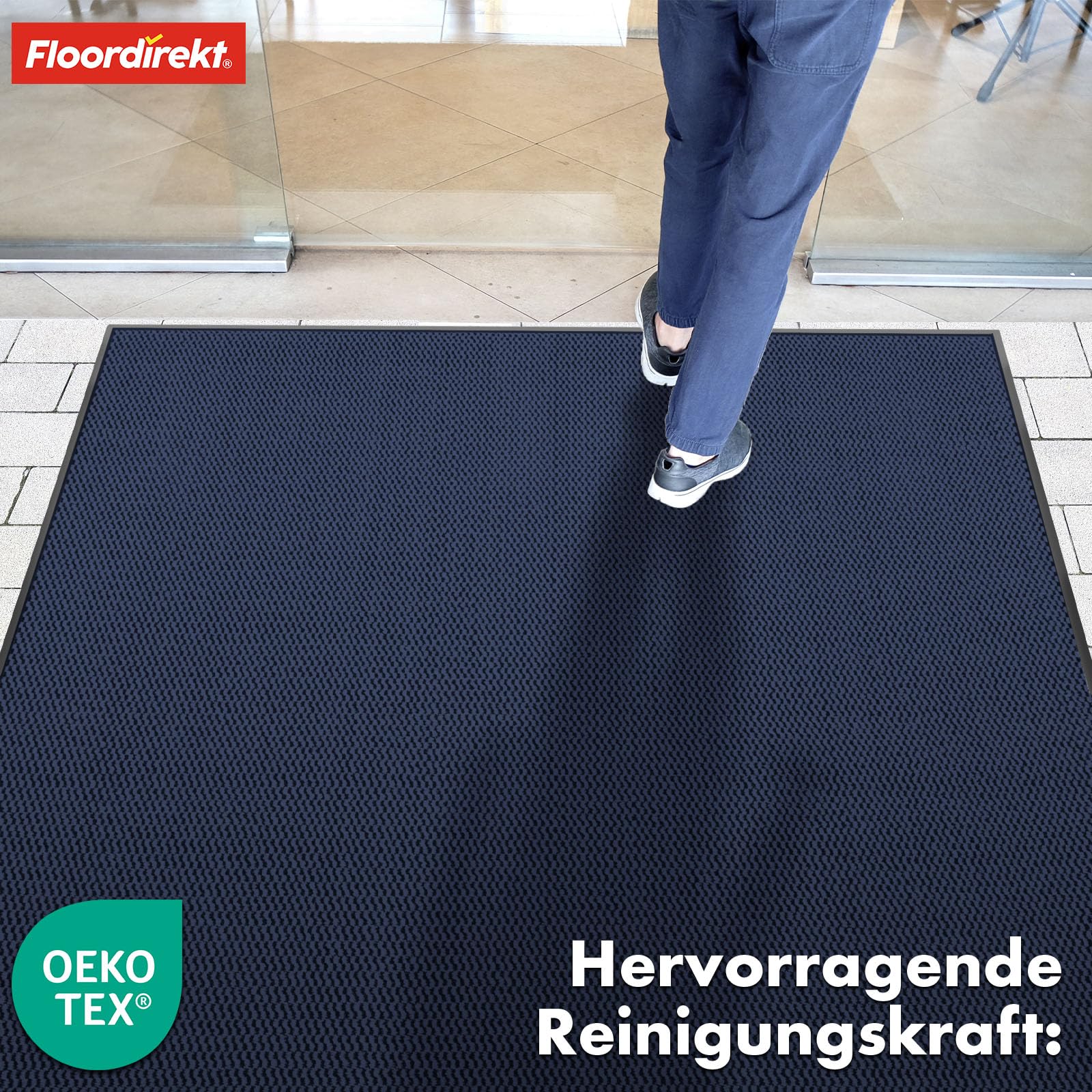 Floordirekt Premium Zerbino per ingresso, 80x120cm Blu, antiscivolo e lavabile, zerbino per interno ed esterno, Sky Novo