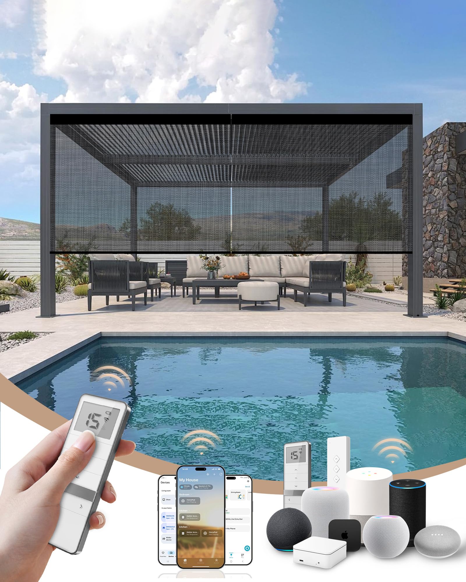 Kincmo Motorized Outdoor Shades, Outdoor Motorized Blinds for Patio Porch