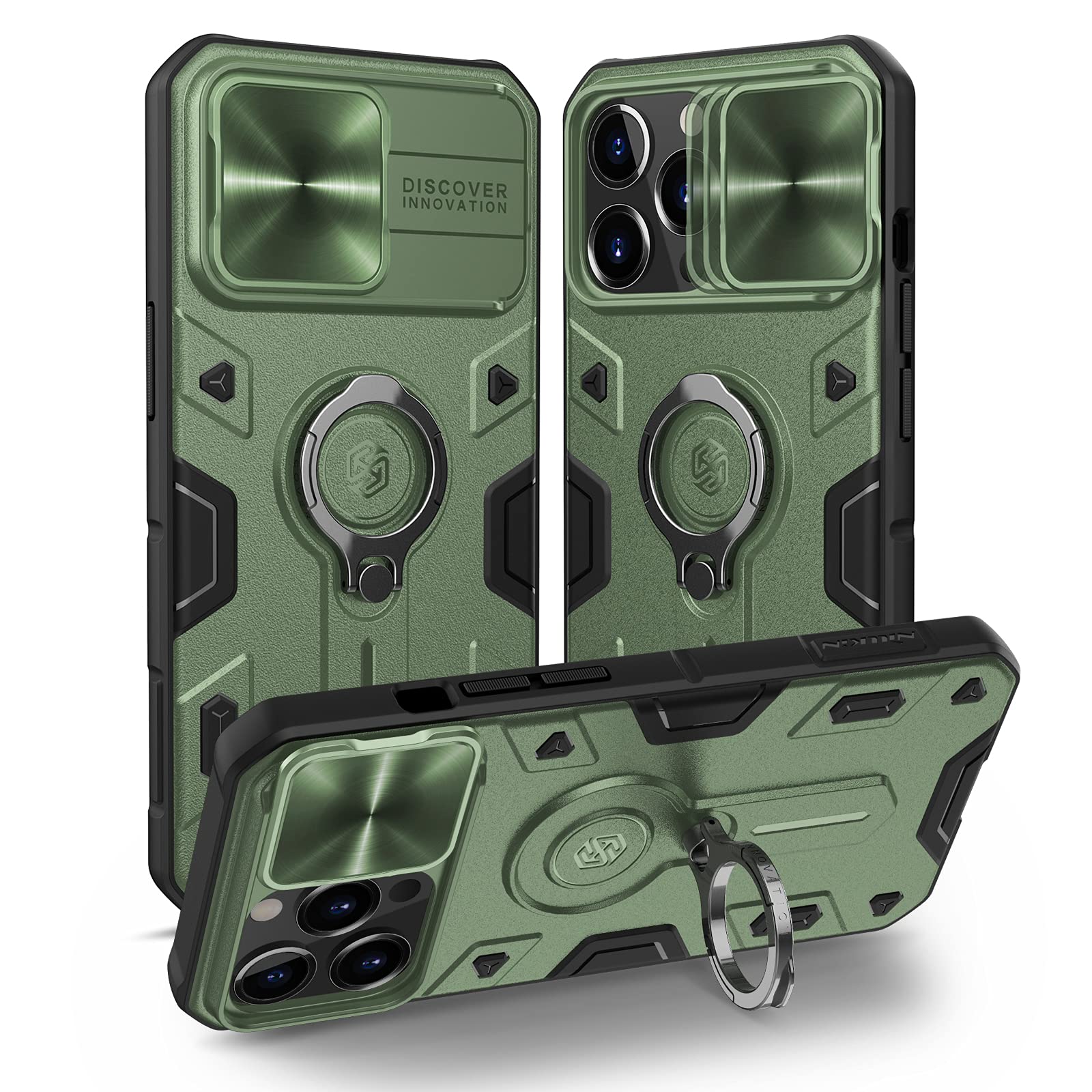 Nillkin Compatible for iPhone 13 Pro Case, CamShield Tough Armor Case with Slide Camera Cover, PC & TPU Impact-Resistant Bumpers Case with Ring Kickstand for iPhone 13 Pro 6.1 inch (2021) (Green)-picture-27