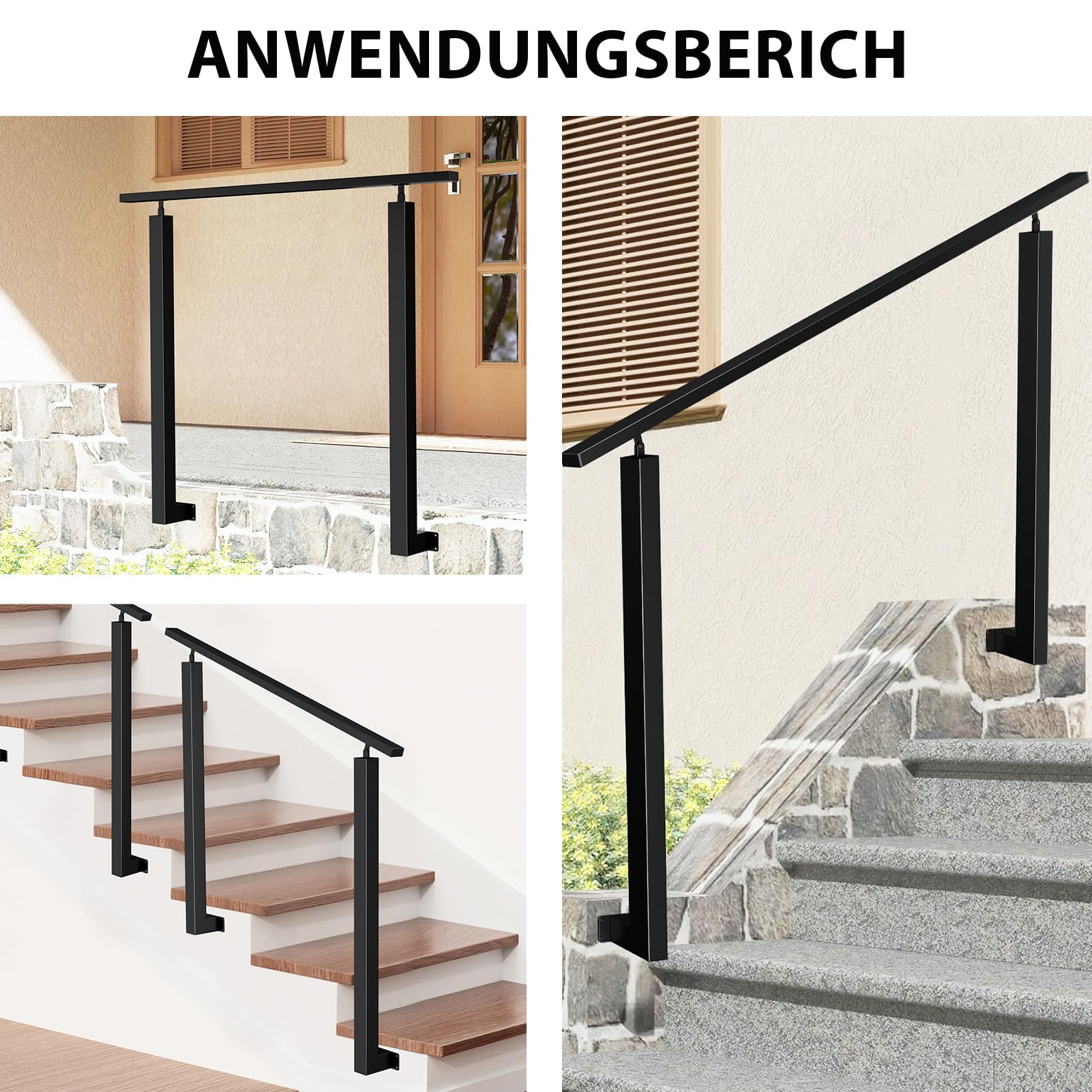 Barandilla Exterior, 2 – 3 Peldaños, Pasamanos de Escalera Exterior, Ajustable, Barandilla de Metal, Barandilla Escalera Negra Interior, Montaje Lateral, Pasamanos para Escaleras, para Villas