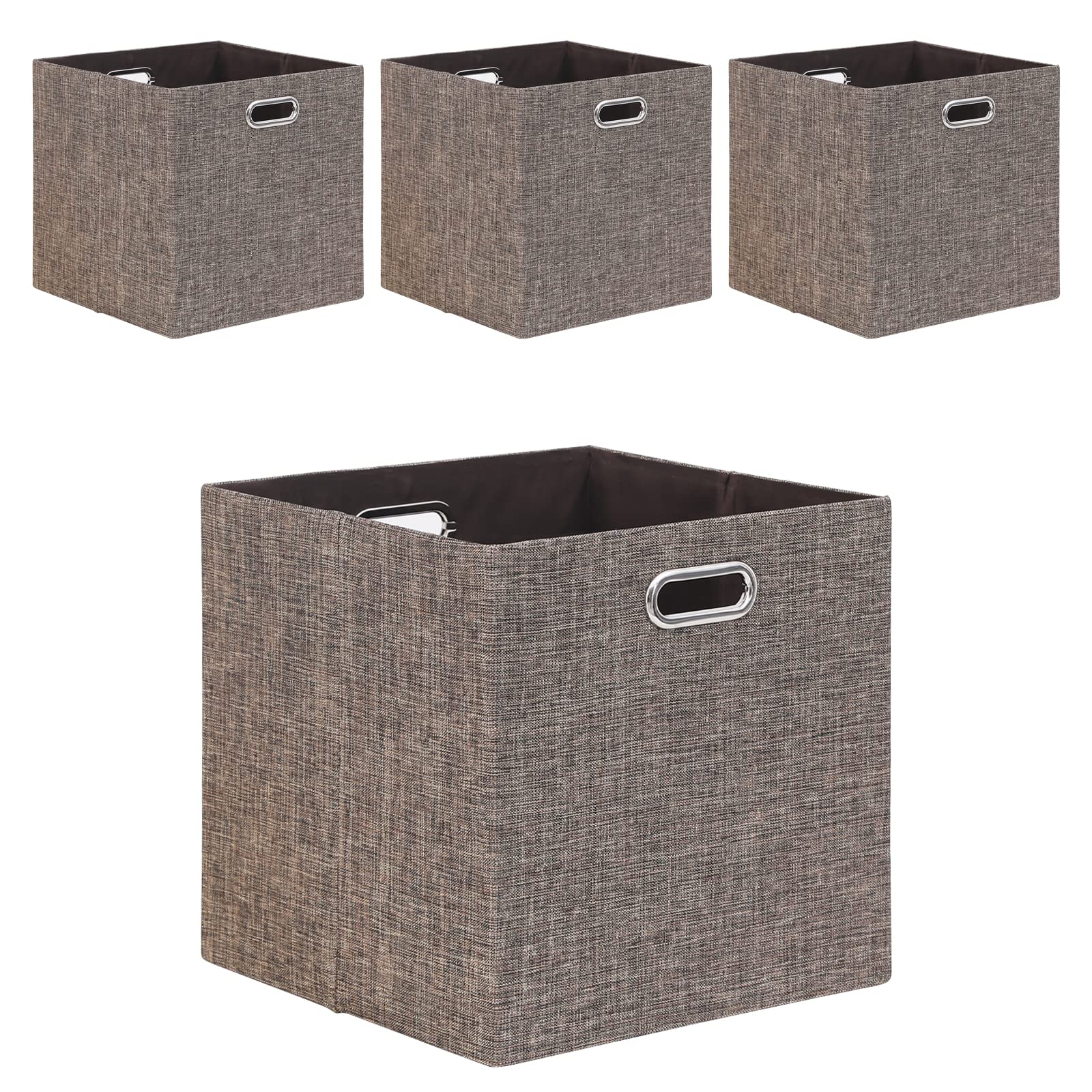 Fboxac Cube Storage Bins 13Ã—13 Linen Foldable Box with Handles, Collapsible Organization Basket Set of 4 Large Capacity Drawer for Closet Shelf Cabinet Bookcase Bedroom, Coffee