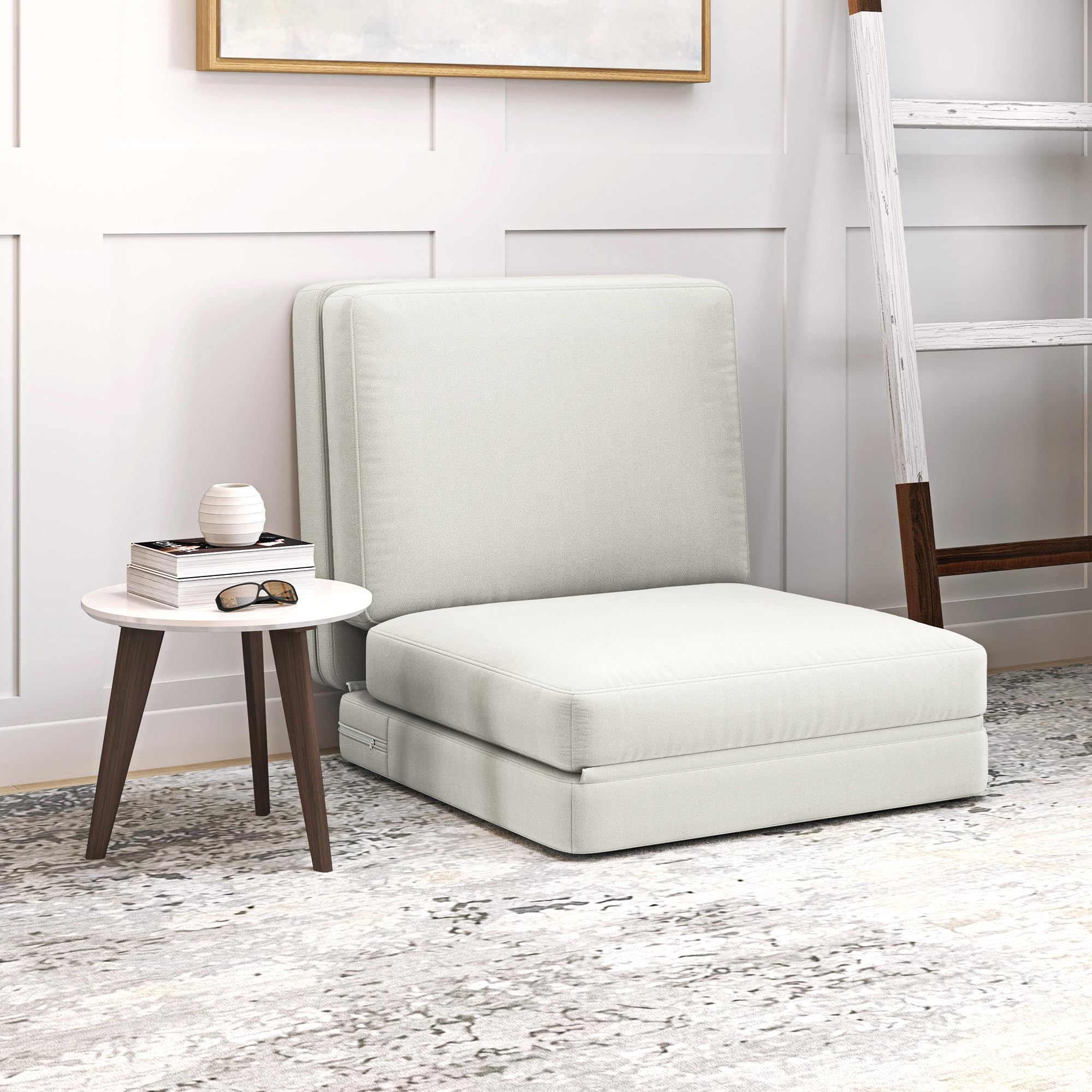 HOMCOM Canapé Convertible 1 Place Pliable Fauteuil Paresseux chauffeuse 1 Place canapé-lit en Velours pour invités, Salon, Charge 240 kg, 75 x 268 x 18 cm, crème