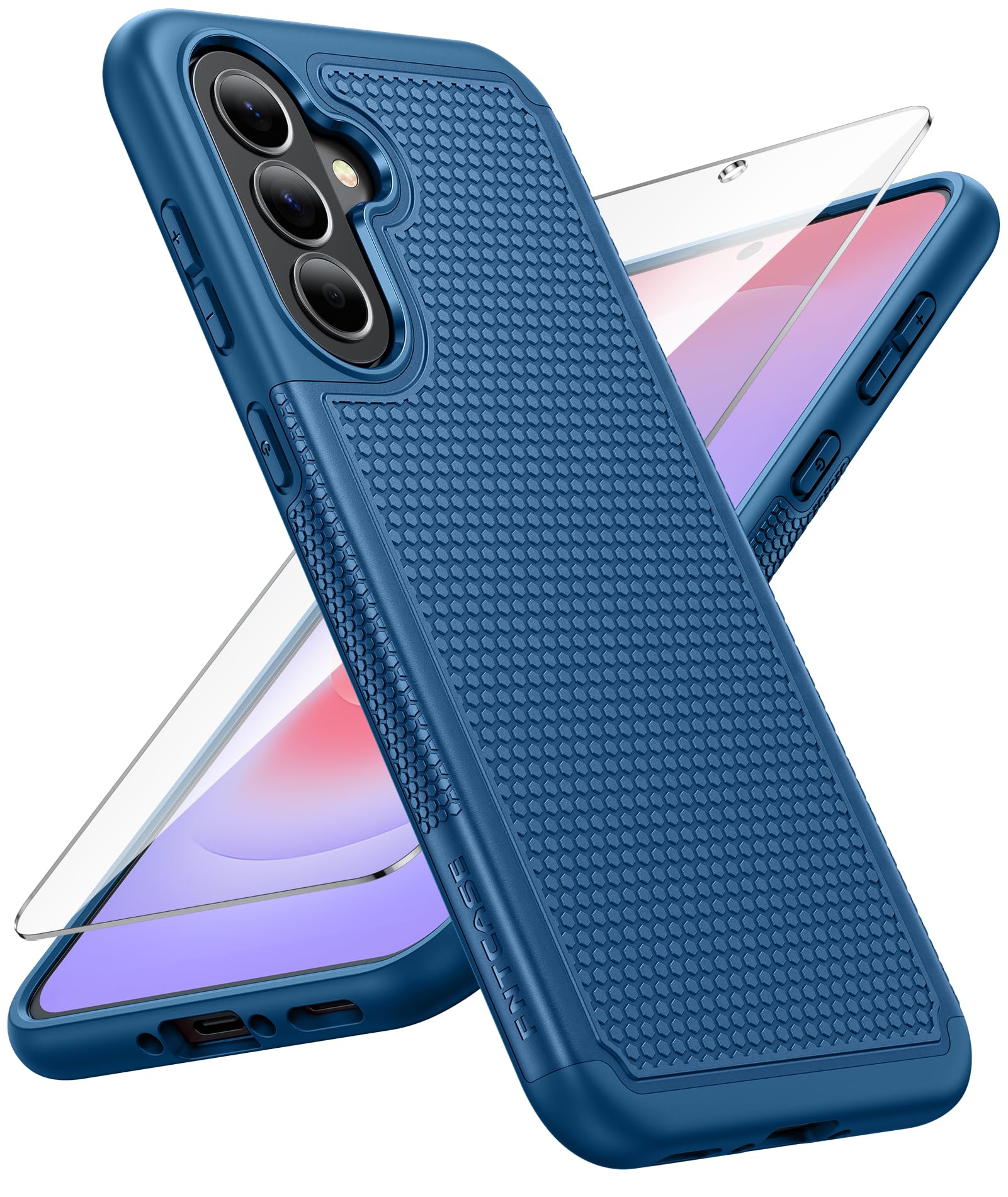 FNTCASE for Galaxy A37-5G Phone Case: Dual Layer Samsung A37 5G Cover Blue | Non Slip Matte Textured Protective Cases With Screen Protector, Military Grade Shockproof Drop Protection, Daily Use, Blue