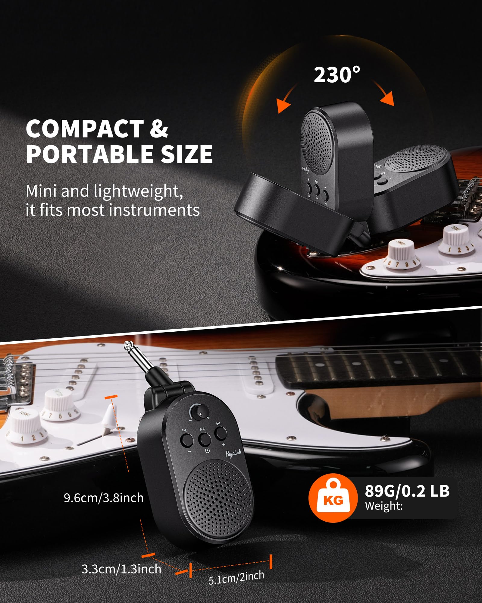 POGOLAB Amplificador de guitarra, mini amplificador enchufable de 5 W con control de música y volumen, amplificador de práctica Bluetooth recargable, altavoz combinado de bolsillo portátil para