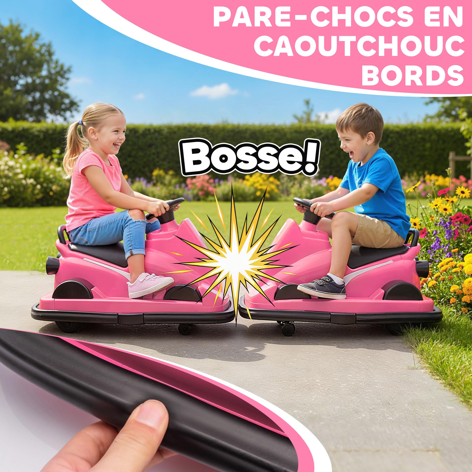 AIYAPLAY Auto-Tamponneuse Enfant 6V Rotation à 360° pour Âges 3-8 Rose | Double Moteur, Musique, Klaxon, Lumières LED, Démarrage Doux, 2,5 km/h, Voiture Tamponneuse Électrique Enfant