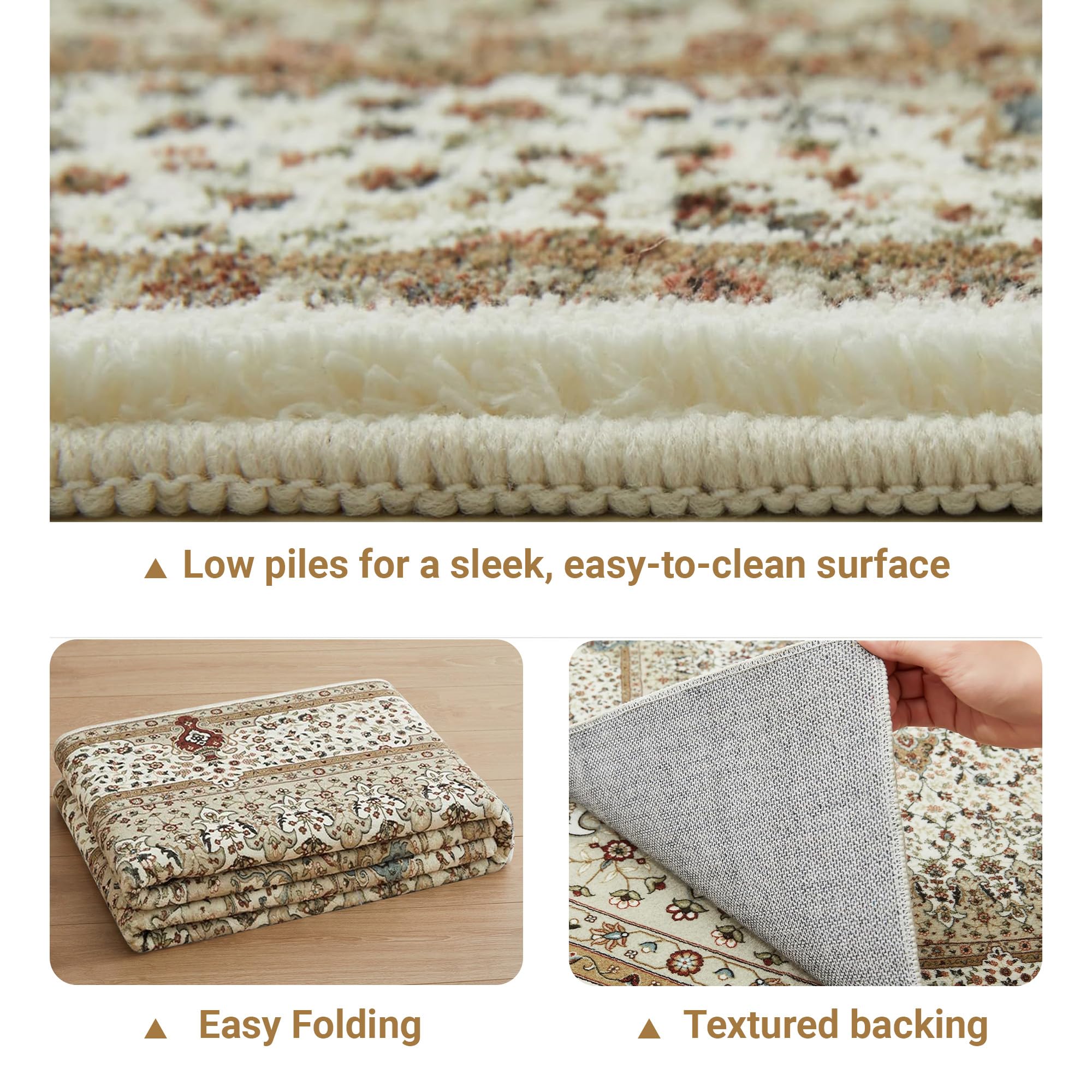 Aspire Homeware Soft Bedroom Rug, Traditional Vintage Style Beige Area Rugs for Living Room 60x110 CM - Image 3