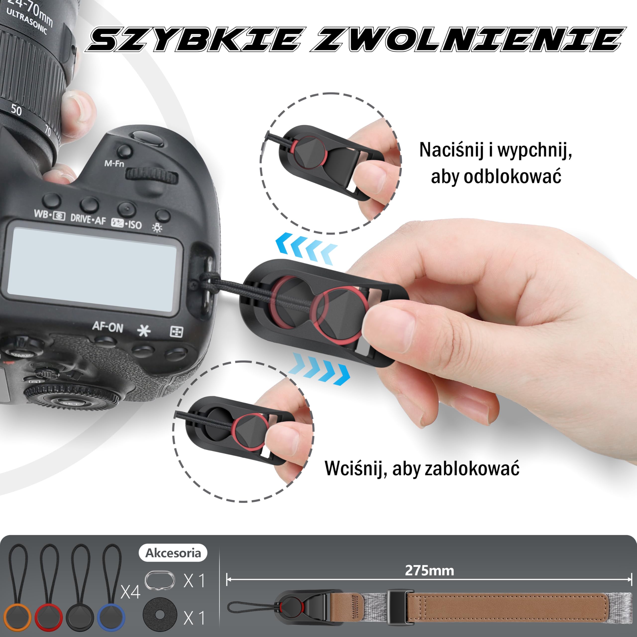 SUNYA Pasek na nadgarstek dla fotografów z klamrą szybkiego zwalniania - neoprenowy pasek na rękę kompatybilny z lustrzanką cyfrową lub bezlusterkowcem
