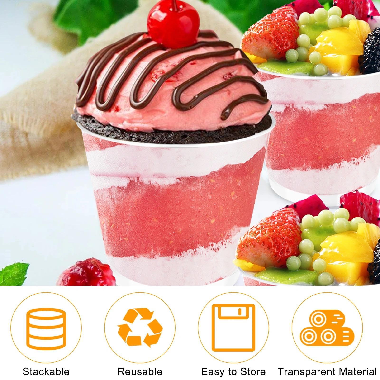 Dromzen 50 stuks dessertbekers, transparante dessertkommen, herbruikbaar