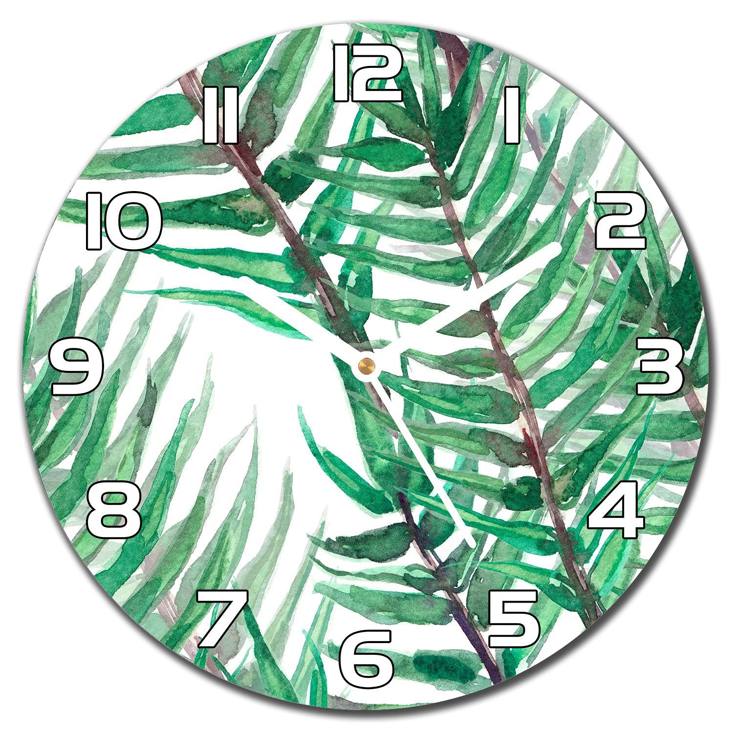 Horloge en verre 30 cm Diagonal Palms Coloray aiguilles blanches