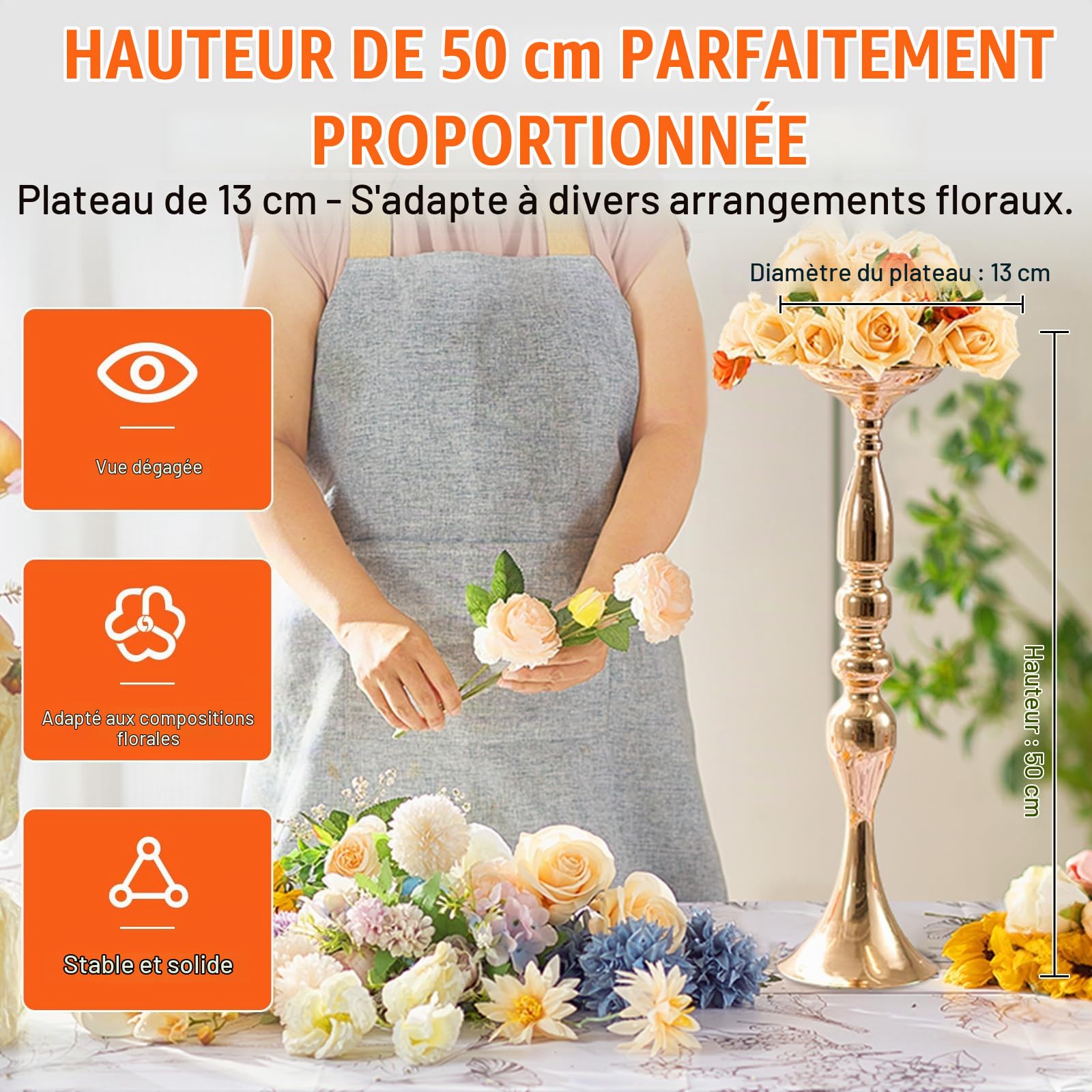 VEVOR Vase de Mariage, Lot de 24, Supports de Fleurs de Mariage de 50 cm de Haut, Vase Or en métal pour Centre de Table pour Tables, dîner de Mariage, cérémonie d'anniversaire, décoration d'événement
