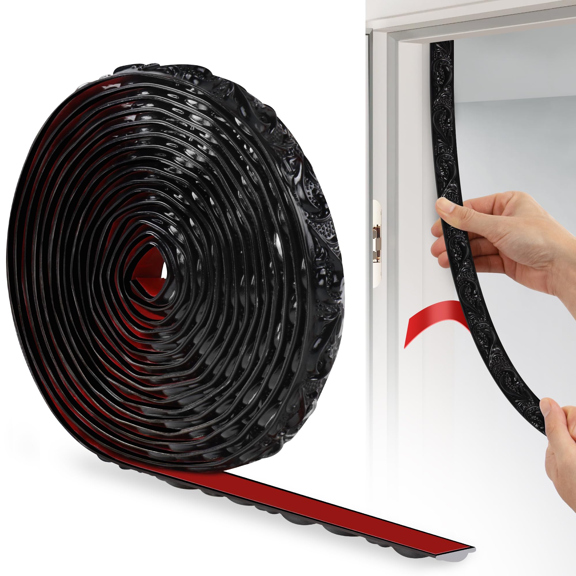 Junart Black(600Cm×2Cm) Pvc Moldings Trim, 600Cm×2Cm, 3D Wallpaper Border, Coving For Ceilings, Flexible Ceiling Moulding Trim For Mirror Edge, Tv Background Wall, Skirting Boards, Cabinet, Wall(Black)