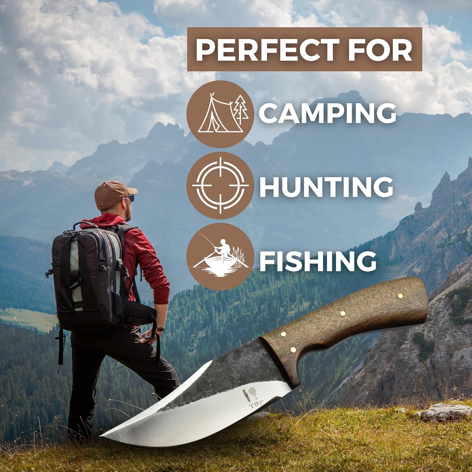 TBP Handmade High Carbon Steel Hunting knife with Holster -Hunting Knife for Skinning, Camping, Fishing,Survival - Bushcraft Fixed Blade knife with Sheath