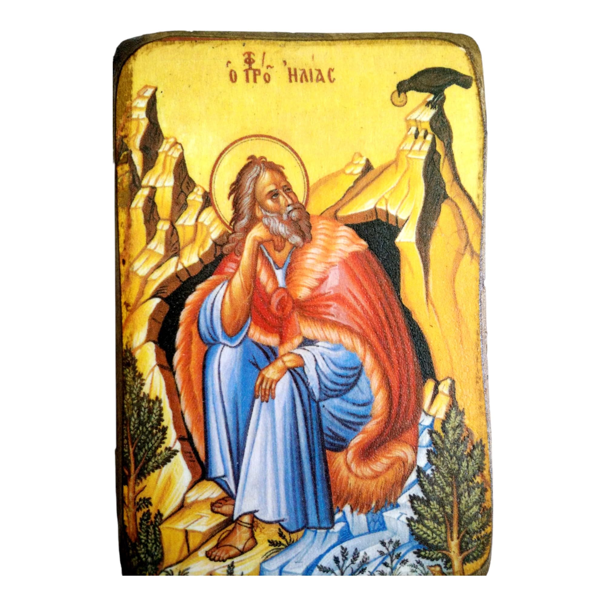 Iconsgr Wooden Greek Christian Orthodox Wood Icon of Saint Elias / A0