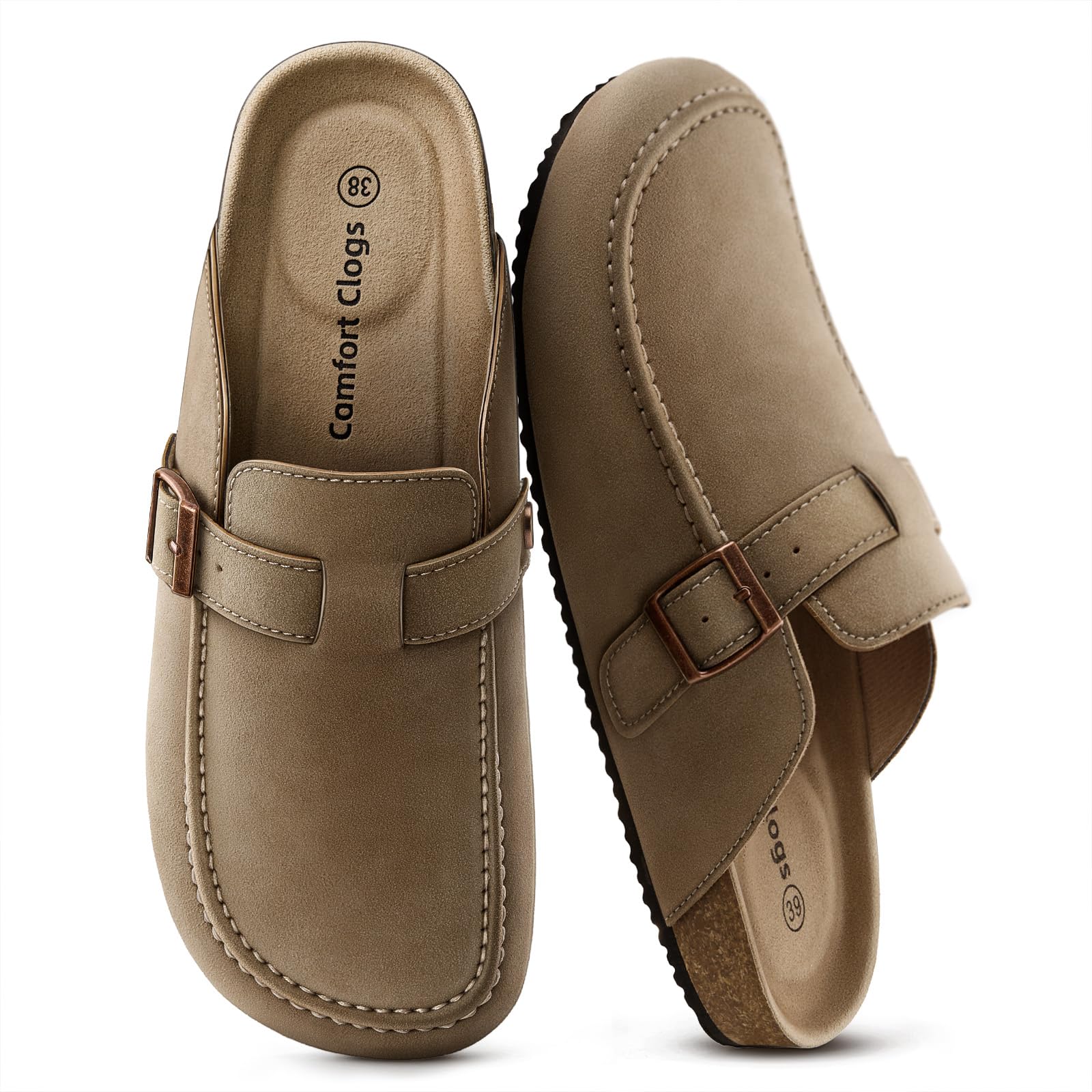 Women Mule Clogs-Cushioned Cork Footbed-Arch Support-Fleece Lined