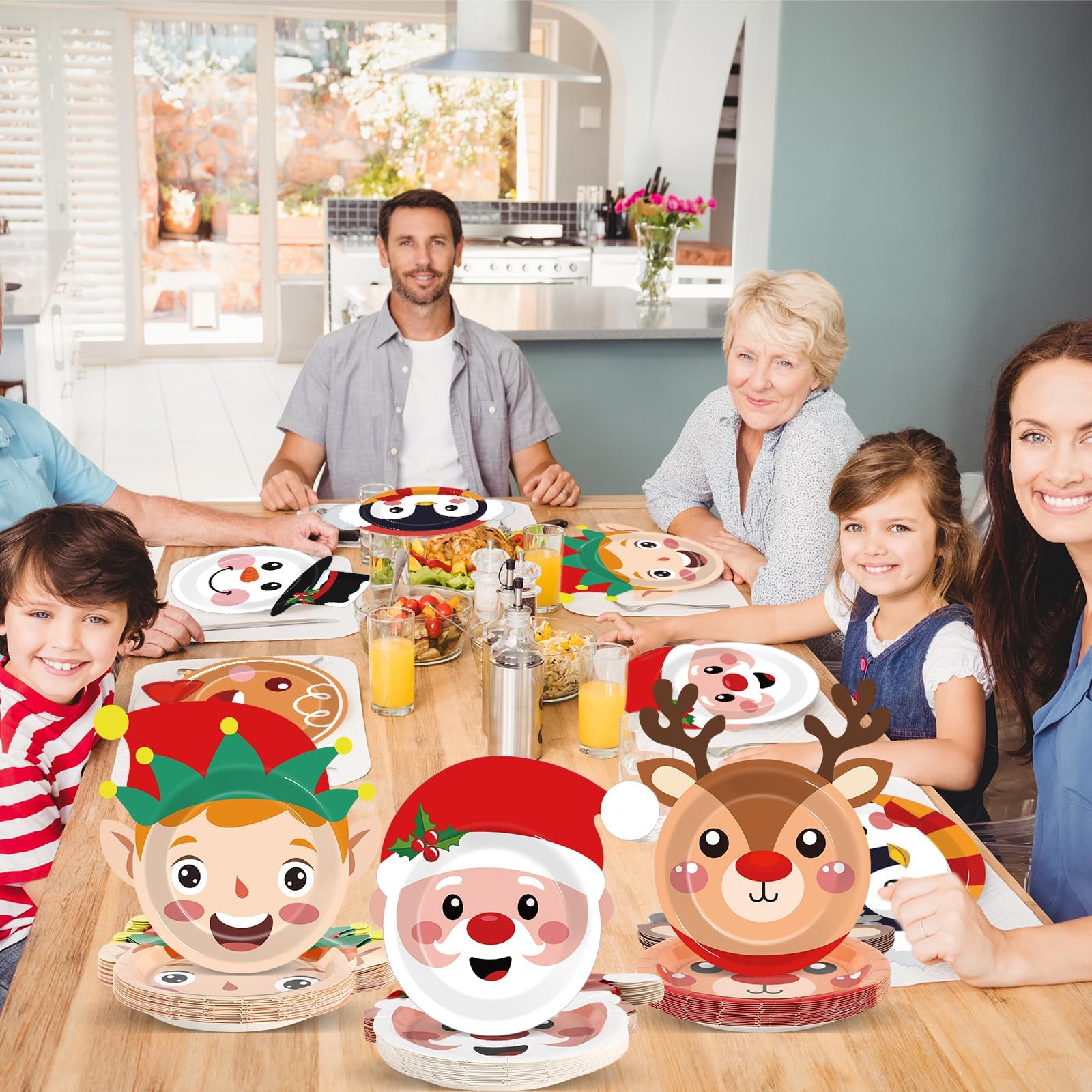 Wiooffen Lot de 80 assiettes en carton jetables pour Noël, Noël, bonhomme de neige, assiettes à dessert, décorations pour 80 invités