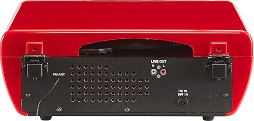 Miniatura 10 de Crosley CR6047A-RE Powel - Reproductor de discos de vinilo Bluetooth 7 en 1 con radio AMFM, reproductor de CD y entrada auxiliar, rojo