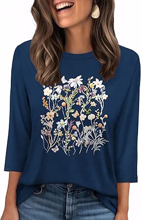 3/4 Length Sleeve Womens Tops Graphic Tees