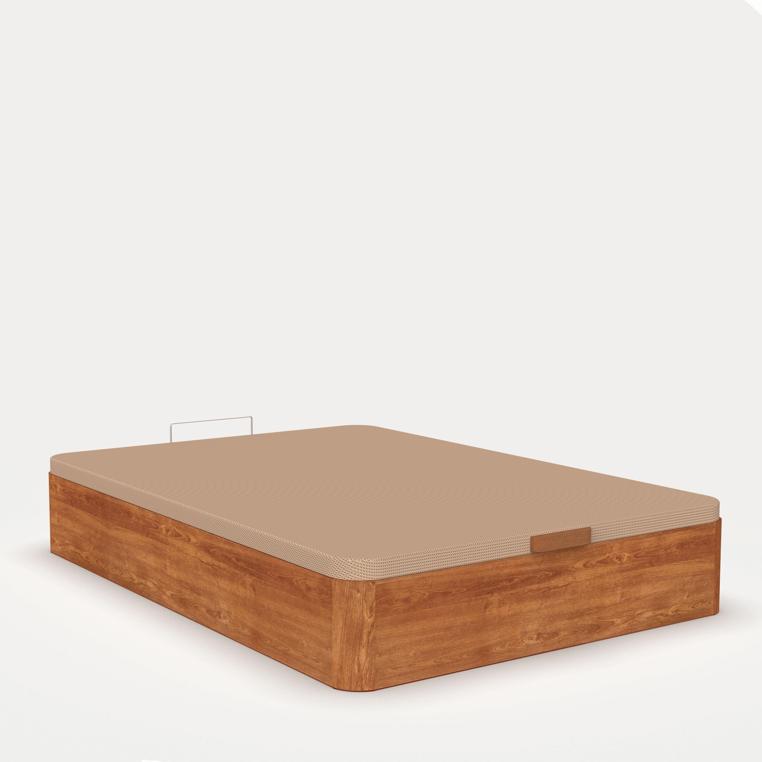 Canapé de Madera Abatible Gran Capacidad · Gran Capacidad; Cajón Madera; Cajón Cerezo; Tapa Crudo; Tejido 3D Transpirable · 140x200cm