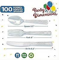 Vista 2 de Party Dimensions Caja combinada de cubiertos de plástico de 300 unidades, juego de cubiertos desechables de plástico transparente, 100 tenedores