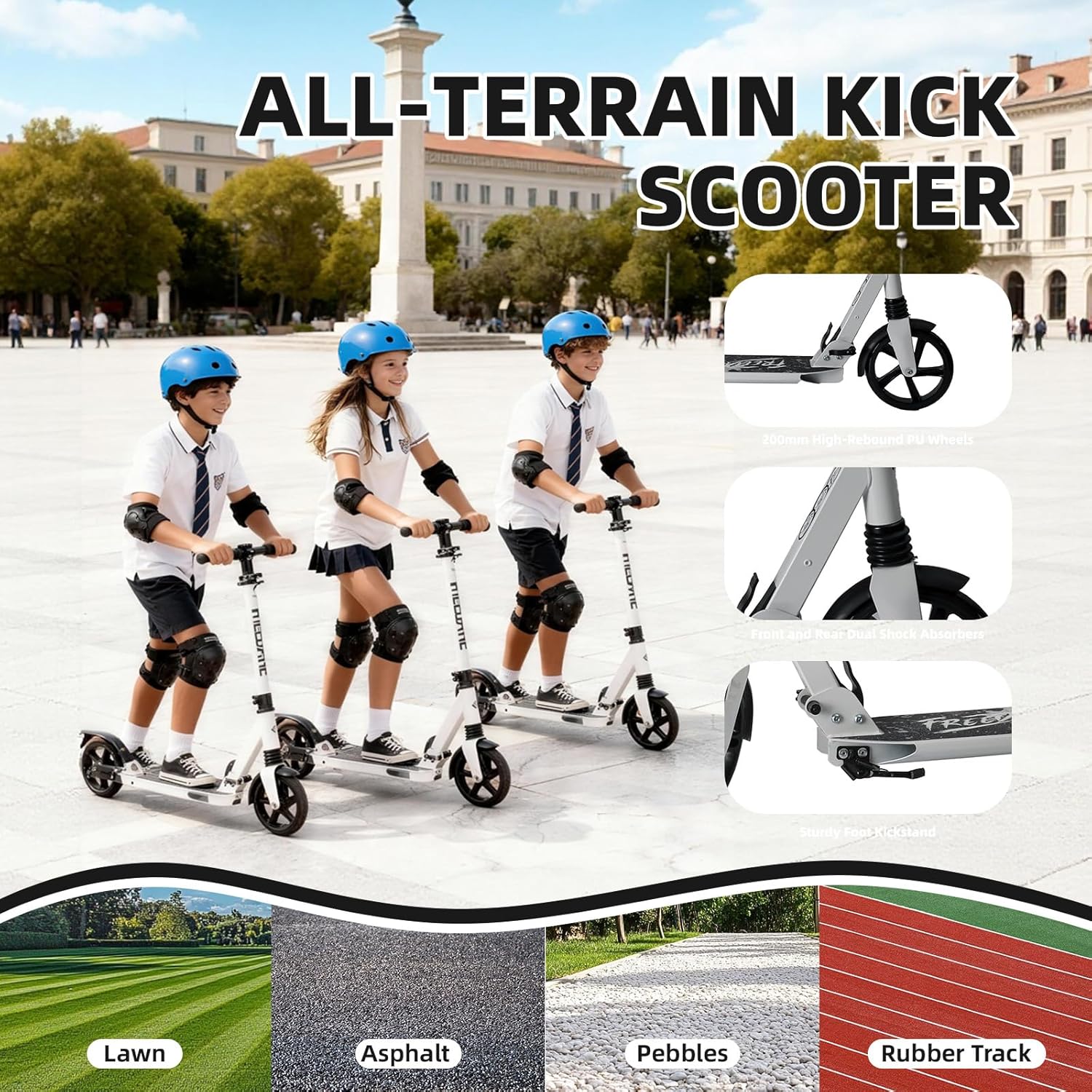 FREEDARE Kick Scooter for Kids & Adults Ages 8+, Foldable Teen Scooter with 2 Big 8-inch Wheels and 4-Level Adjustable Handlebar, Max Load 220 LBS - Image 4