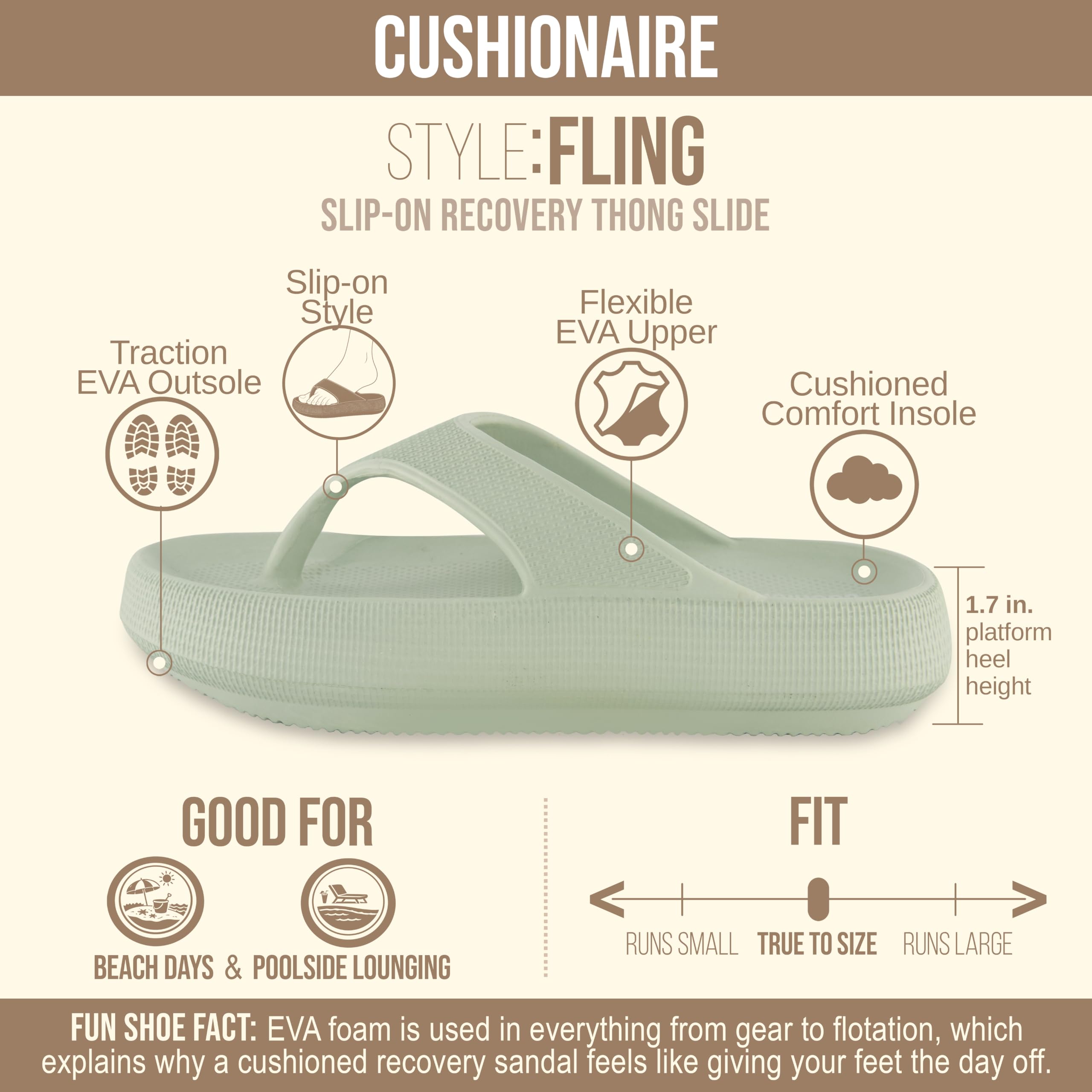 CUSHIONAIRE Fling Recovery Cloud Pool Slides Sandale für Damen mit +Comfort