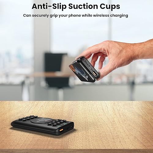 Miniatura 2 de Banco de energía inalámbrico de 12000 mAh con ventosas antideslizantes, carga rápida USB-C de 18 W compatible con iPhone 16, 15, 14, 13, 12, 11, X,