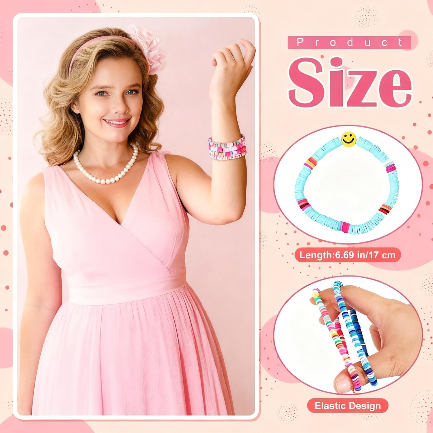 100 Pcs Preppy Friendship Bracelets for Women Heishi Surfer Clay Stackable Bead Valentine Boho Y2k Bracelets Gifts - Image 2